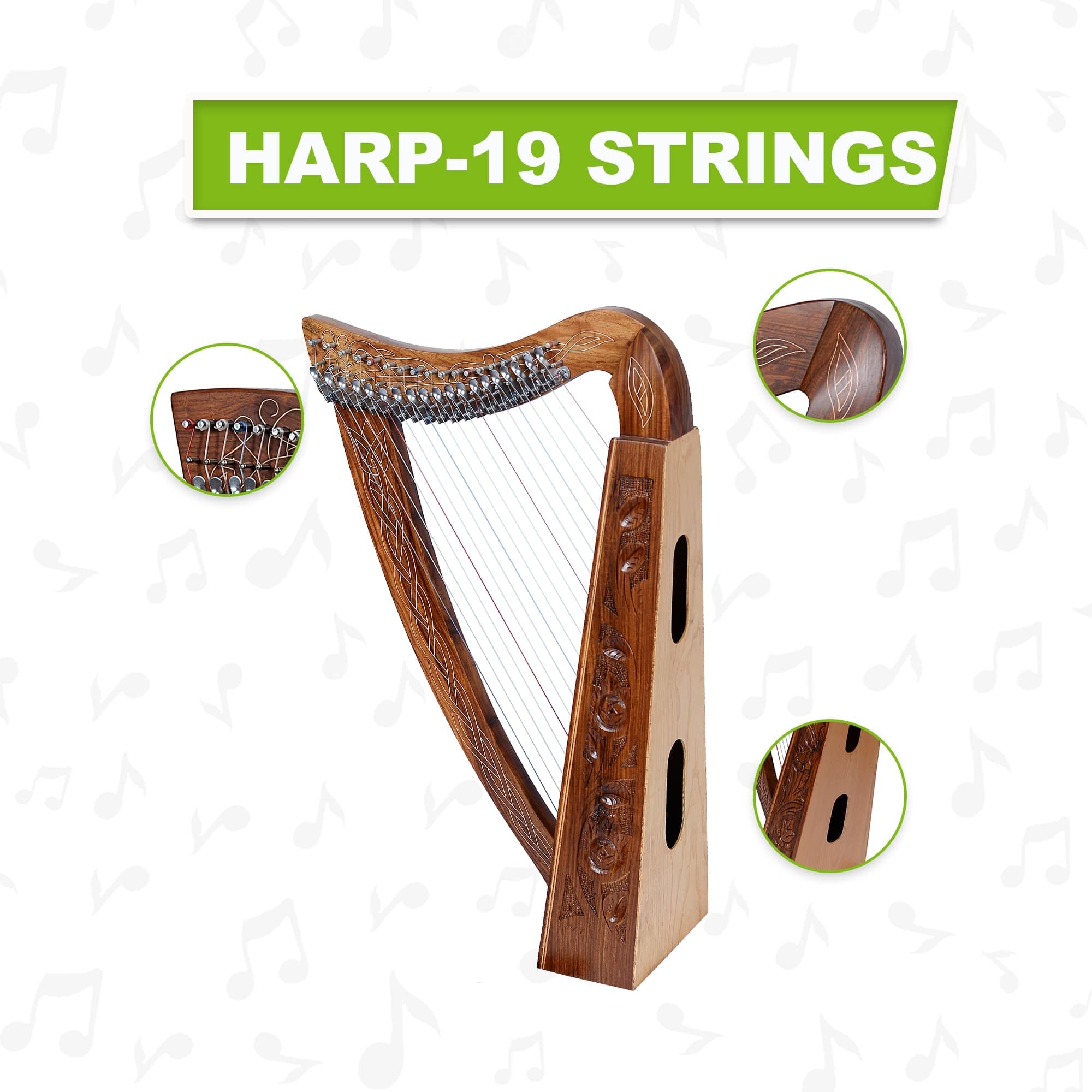 Amazon | ケルトアイリッシュニーハープ 19弦 レバー付き ソリッド