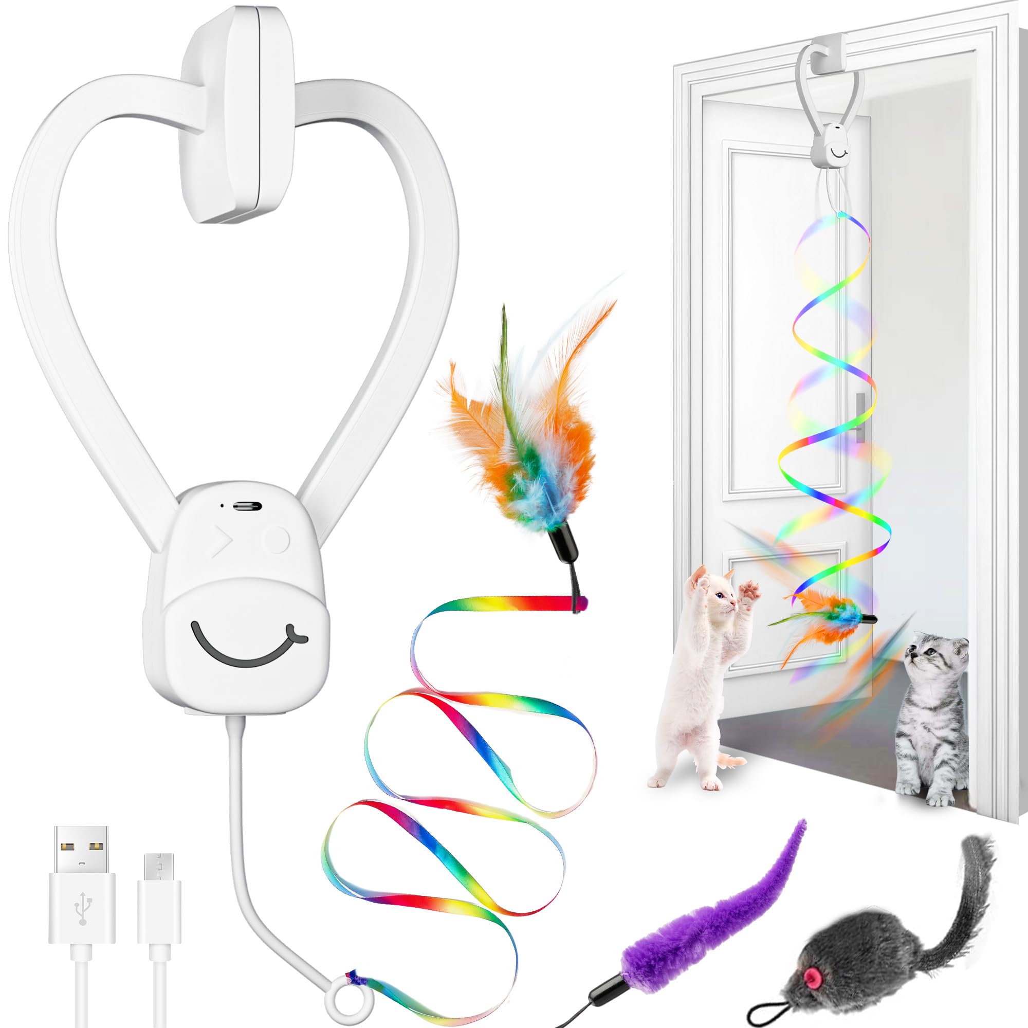 Jouets interactifs pour chats d'intérieur, jouets de stimulation d'enrichissement, jouet électrique à suspendre à la porte, jouet pour chaton, jouet automatique à plumes pour adultes et chatons