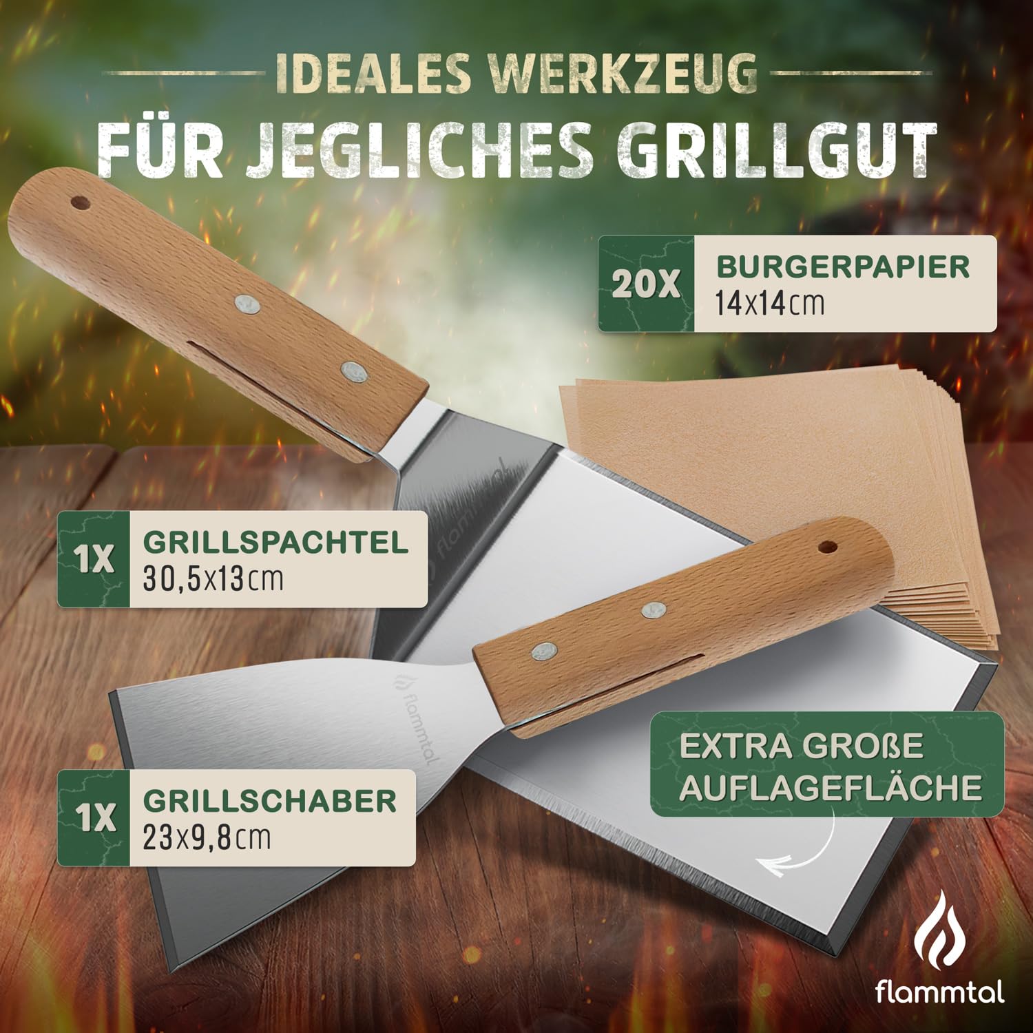 Gimars Grillspachtel Set 4-teilig - Edelstahl, Für Burger, Pizza, Plancha