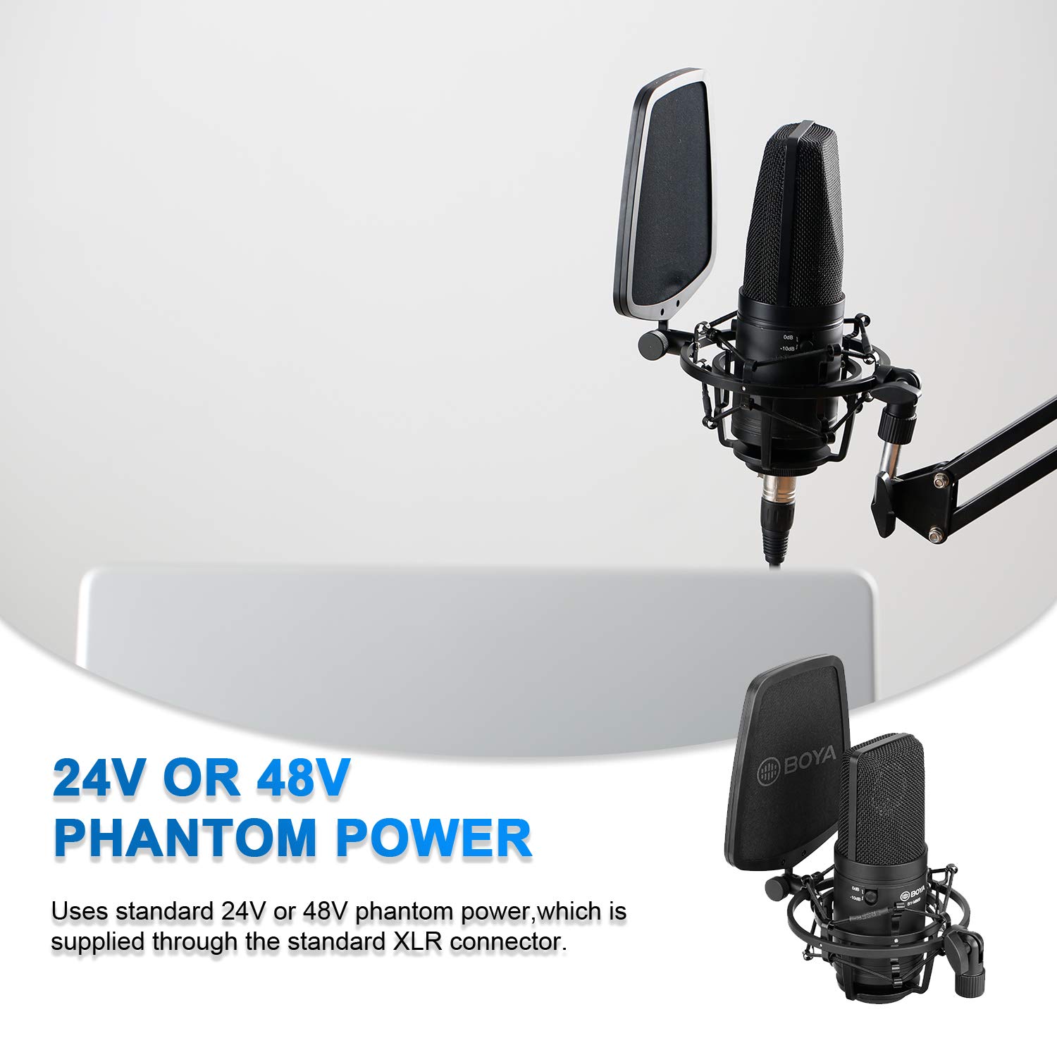 BOYA M800 Microfono audio Microfono a condensatore da studio con diaframma dorato e oro 24 V 48 V Alimentazione phantom e custodia robusta per la registrazione vocale Cantante Podcast Trasmissione