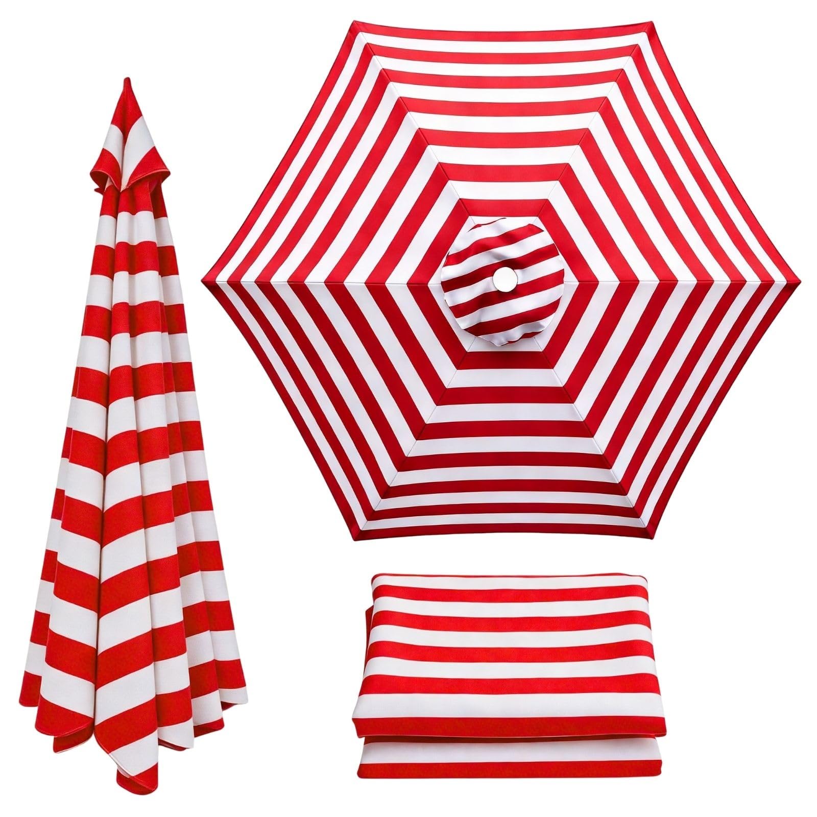 Patio Umbrella Replacement Canopy 6 Ribs Canopy Only Fits 2m 2.15m 2.3m 2.5m 2.7m 2.8m 3m Beige Khaki Blue Dark Green and 20+ Colors UV Protected Waterproof Fabric Top(Redwhite,2.3m/7.5ft) — image 1