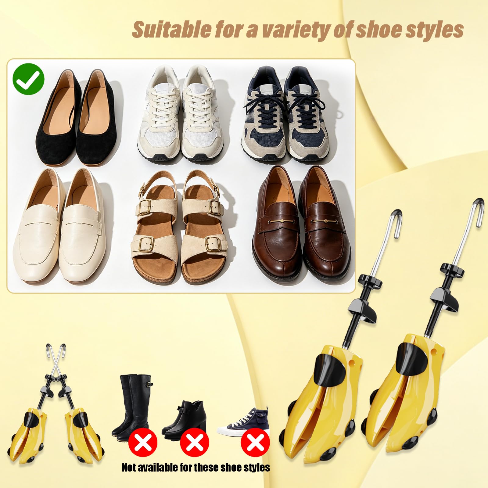 Estirador de zapatos de pies anchos, árboles de zapatos para hombres y mujeres, expansor de zapatos ajustable de 4 vías