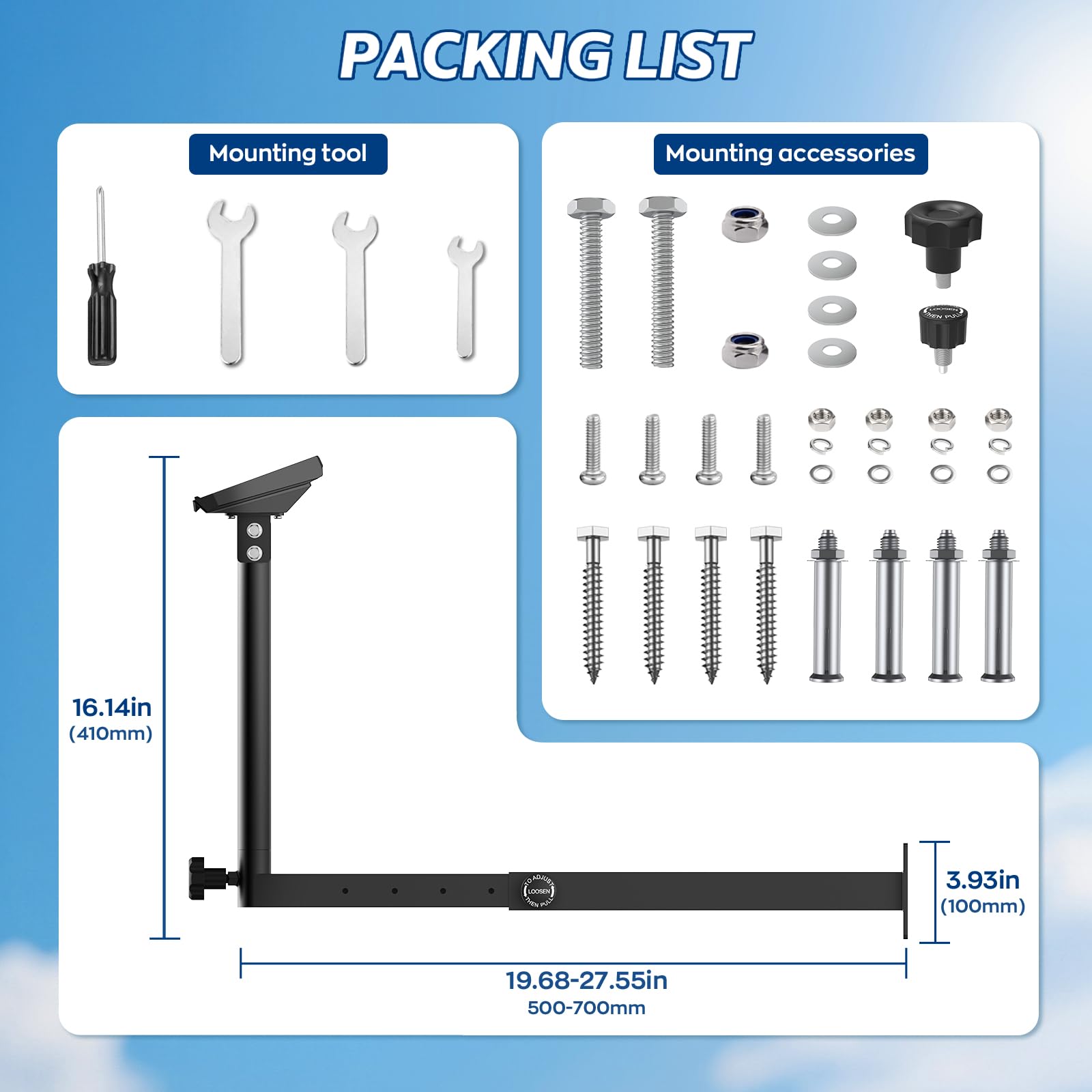 para Starlink Gen 3 Soporte para Aleros Largos, Kit de Montaje Ajustable con Adaptador de Tubo de Acero Resistente para Starlink Kit de Montaje en Pared para Starlink Gen 3