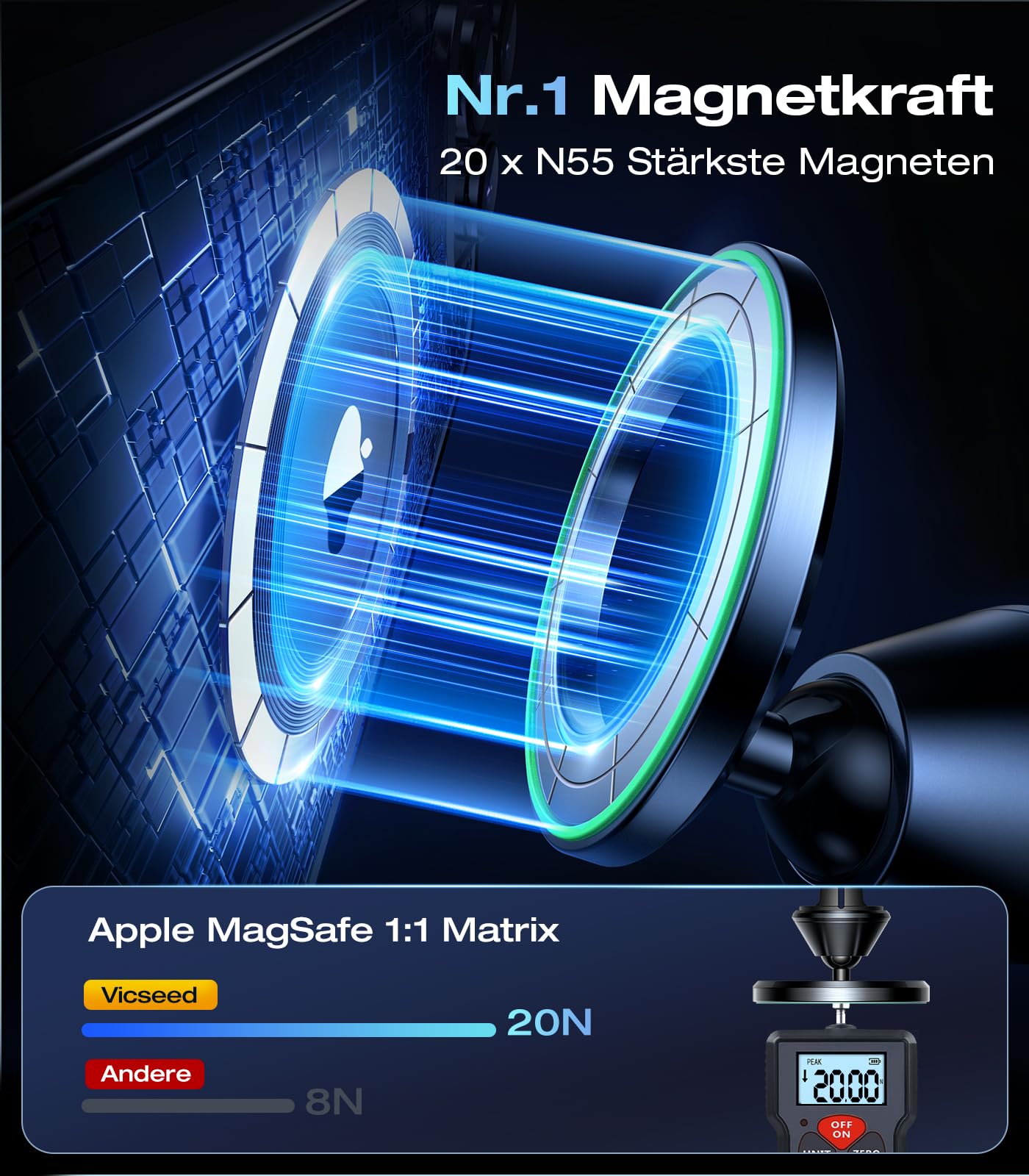 VICSEED Soporte magnético de metal para teléfono móvil Mgasafe [26 x N55 imanes más fuertes] ventilación [clip de metal integrado] Soporte de coche para iPhone 16 15 14 13 12 ProMax Samsung S24 Ultra