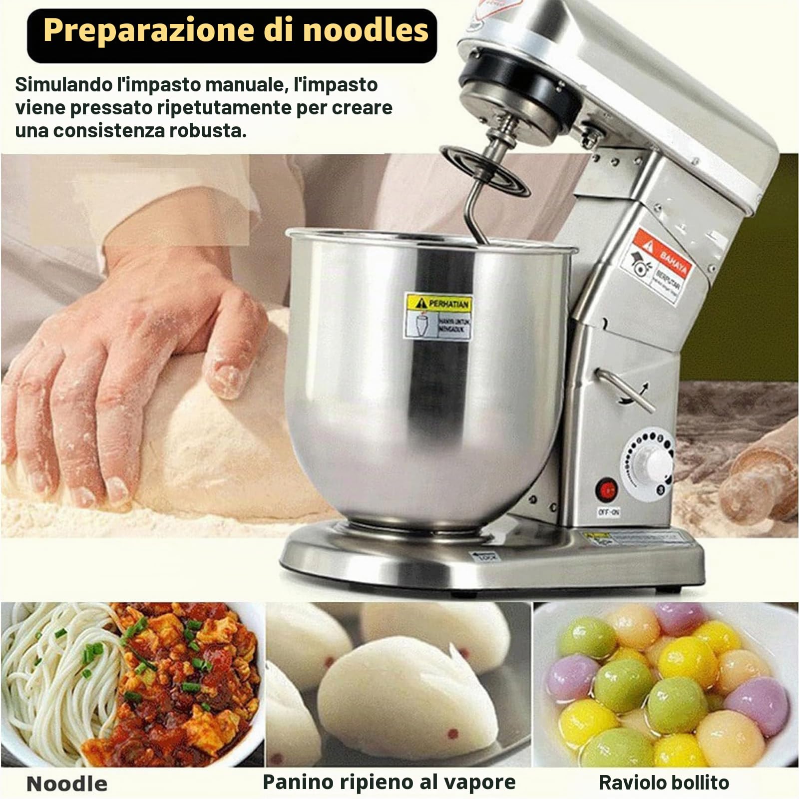 Impastatrice Elettrica da Cucina, Impastatrice a Spirale, Impastatrice per Torte 3 in 1,con Gancio per Impastare, Frusta, Frusta e Ciotola per Panificio Pizzeria Ristorante,Silver-5L