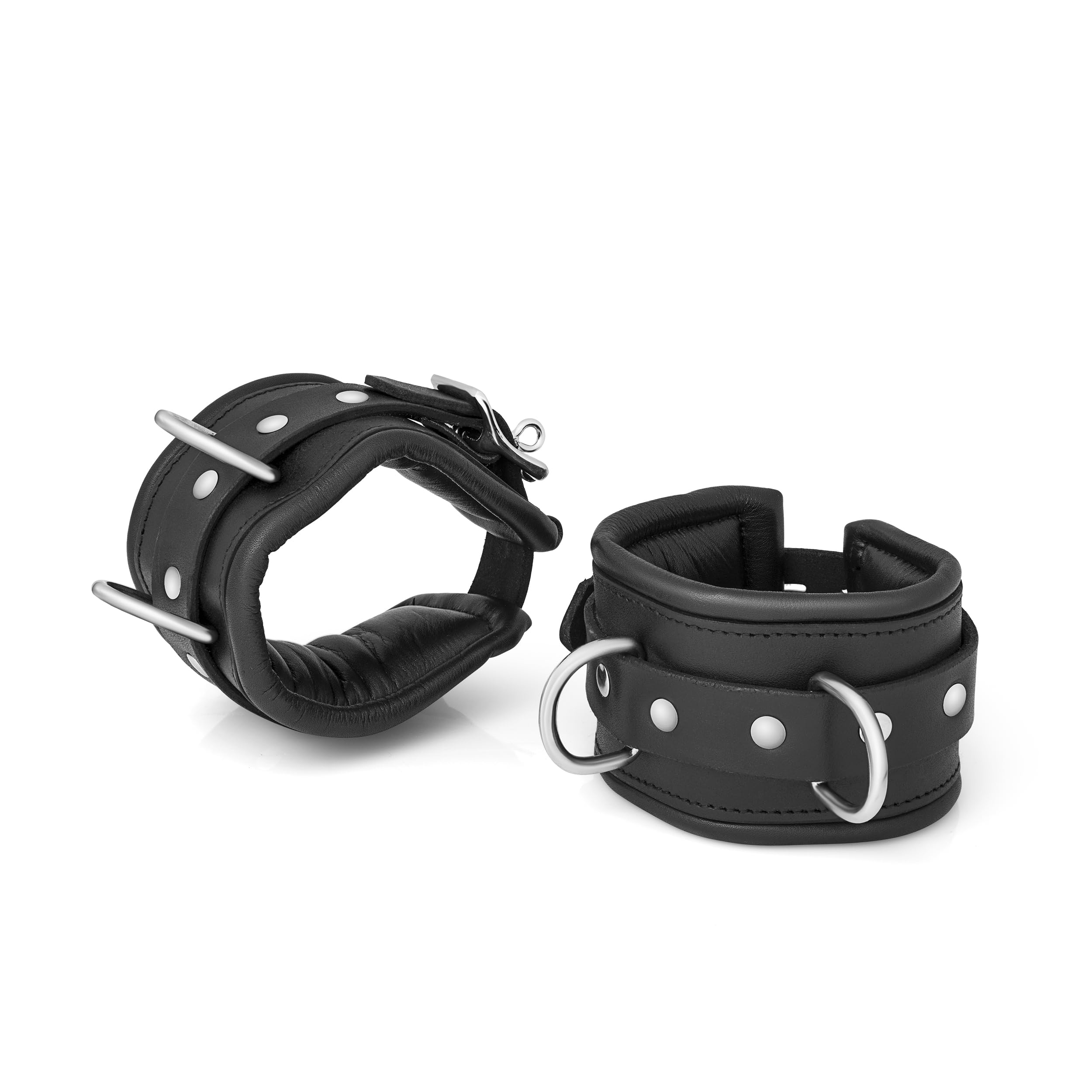 MensShop24 Handschellen Handfesseln aus schwarzem Leder, gepolstert, größenverstellbar
