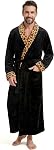 Mens Fleece Plush Plaid Bathrobe Warm Spa Full-length Big and Tall Robe for Men
