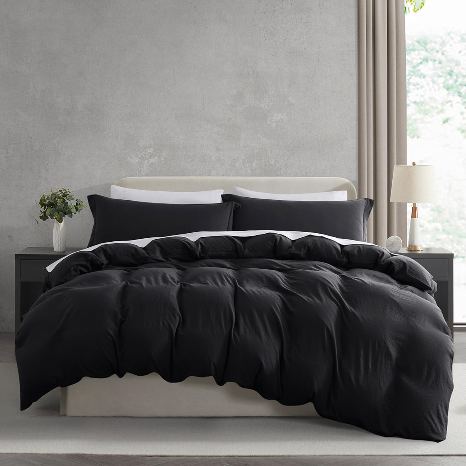 Nestl Black Duvet Cover King Size - Soft Double Brushed King Duvet Cover Set, 3 Piece, with Zipper Closure, 1 Duvet Cover 104x90 inches and 2 Pillow Shams