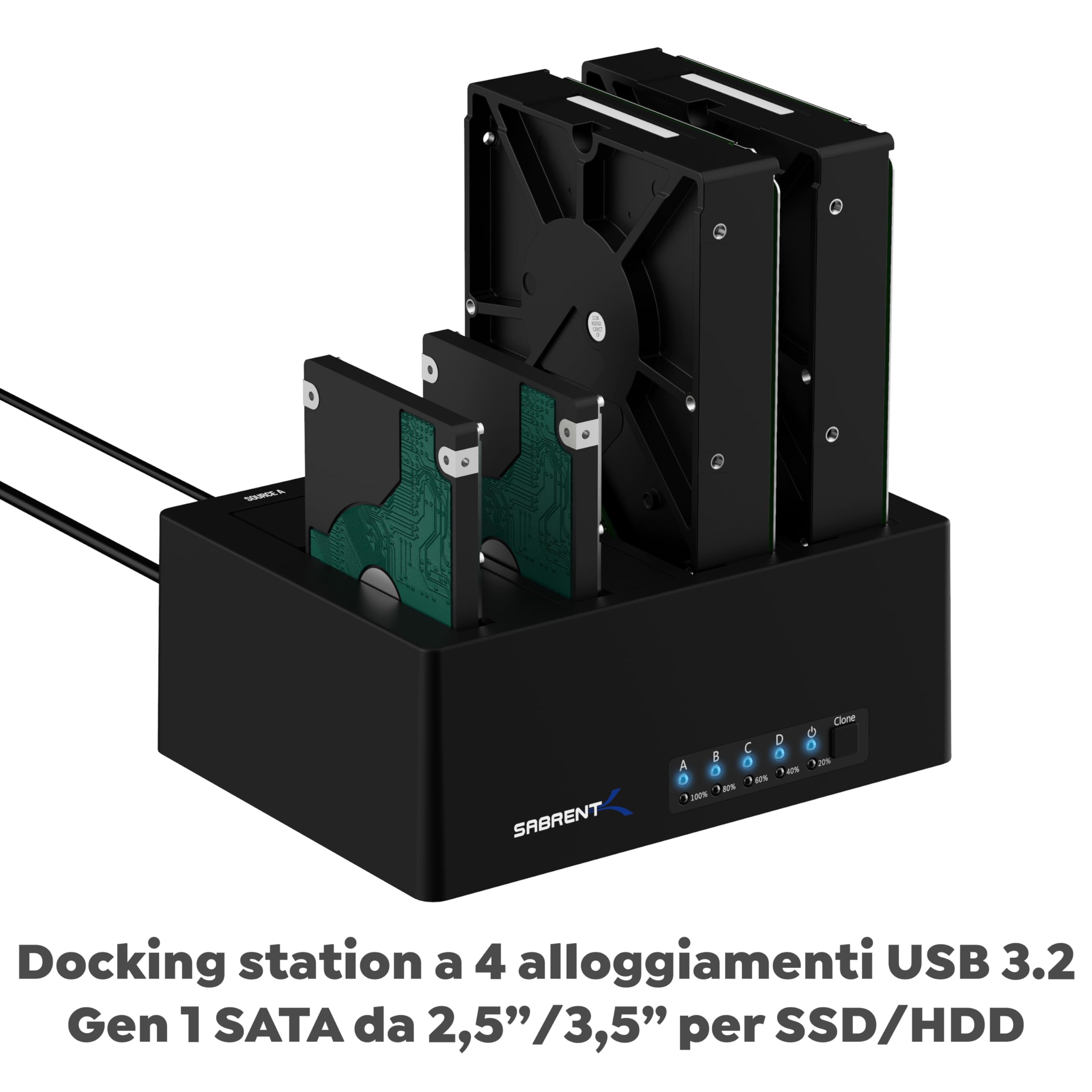 SABRENT Docking Station 4 bay USB 3.0 SATA SSD/HHD 2,5”/3,5” (DS-U3B4)