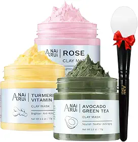 ANAI RUI Pacote com 3 máscaras de argila de limpeza de poros que absorve o excesso de óleo, máscara de argila de vitamina C de açafrão - máscara facial rosa - máscara de lama de chá verde de abacate