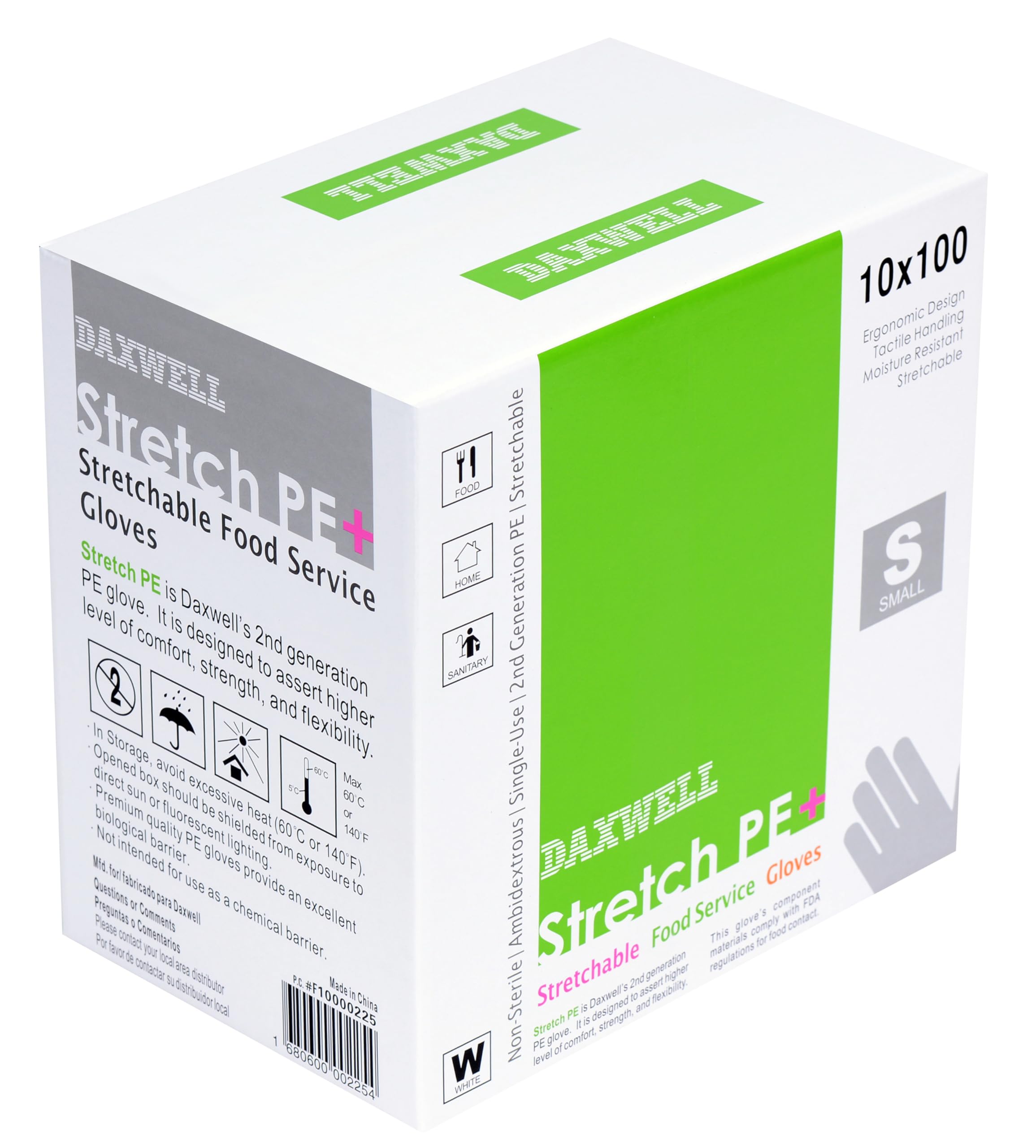 Daxwell Food Safe Stretch Poly Gloves (Small, 1,000 Count) Non-Latex, Disposable, Food Handling Use, Powder Free, F10000225,White