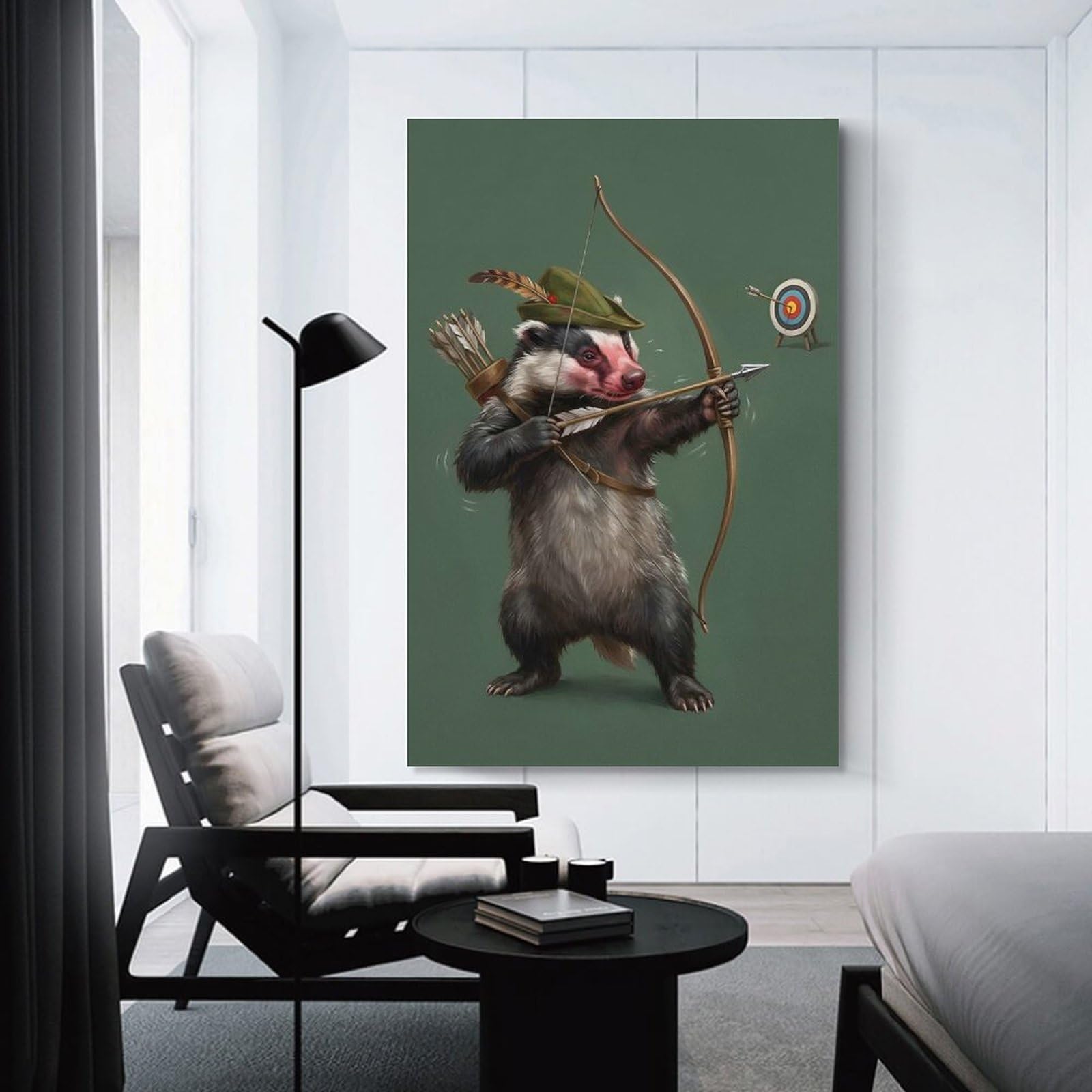 Junmoney Wall Picture Print Archer Badger Aiming at Target, 24x36inch(60x90cm), for Wall Displays, Bedrooms Or Room Updates, Wall Decor Suited to Curated Displays