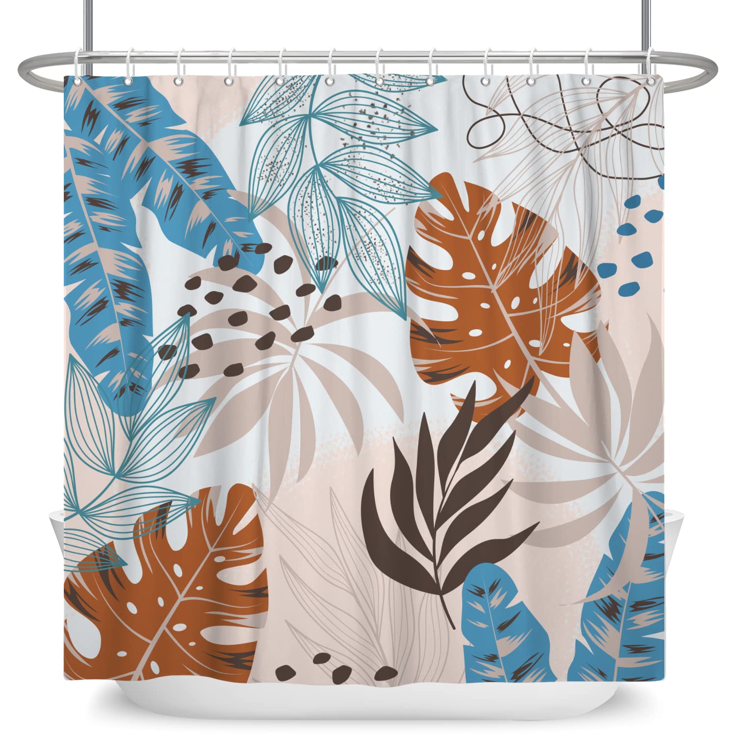 Bovlleetd 71x79inch Abstract Plant Bathroom Curtain Waterproof Boho Botanical Shower Curtain Watercolor Mid-Century Tropical Plant Shower Curtains Washable Bathtub Curtain - Image 4