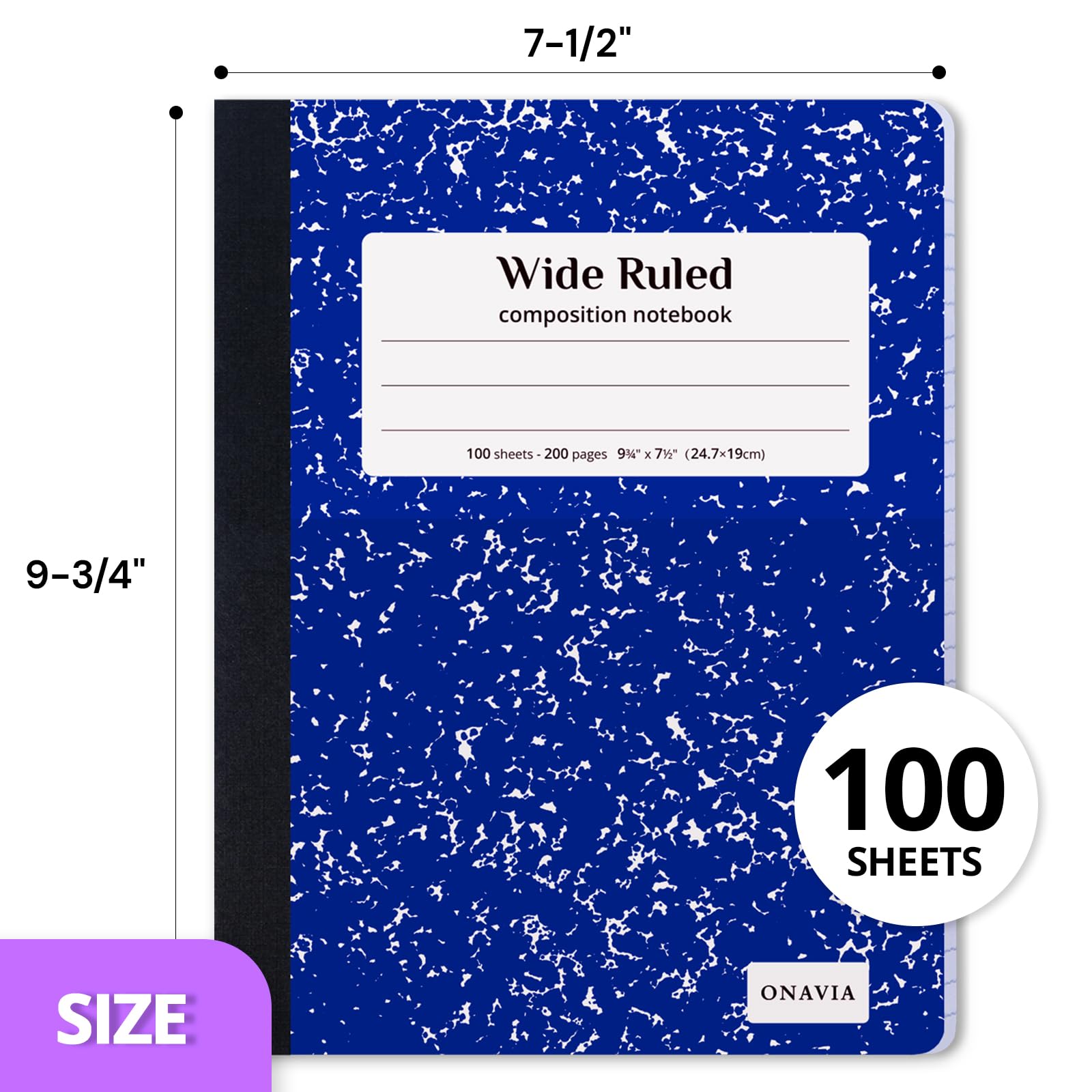ONAVIA Quaderno a righe larghe, confezione da 6 pezzi, 200 pagine (100 fogli), 24,5 x 19,5 cm, quaderni per scuola, lavoro, ufficio, materiale scolastico, materiale scolastico, blu
