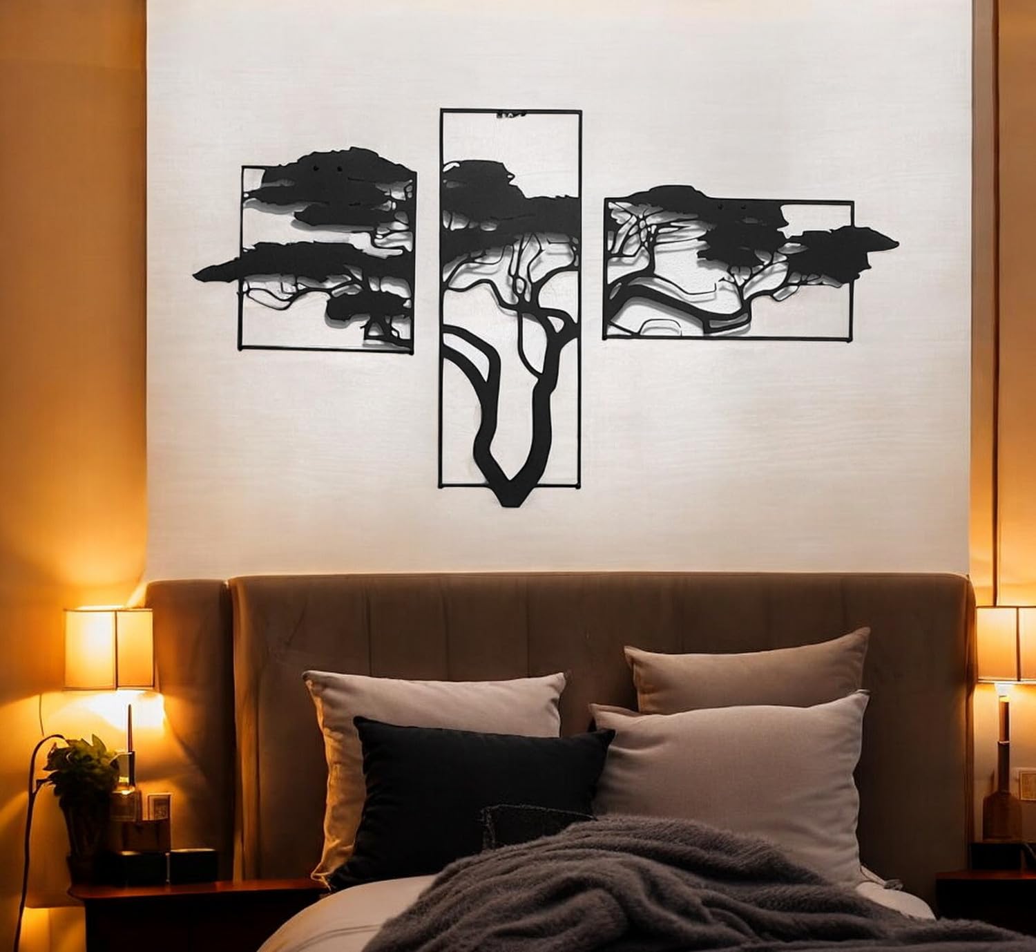 Tubibu Décoration murale de l'arbre de vie, tableau mural en métal noir, décoration murale moderne pour la maison, autocollant mural, images pour la maison, le bureau, la chambre à coucher, le salon