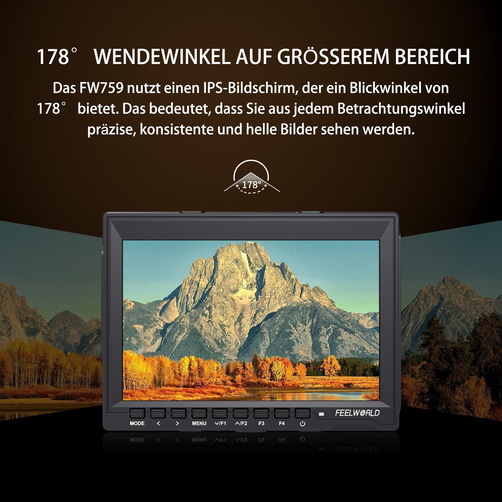 FEELWORLD FW759 Kamera Field Monitor 7 Zoll 4K HDMI Monitor mit F550 Akku Camera Monitor mit Sonnenschutzhaube für DSLR