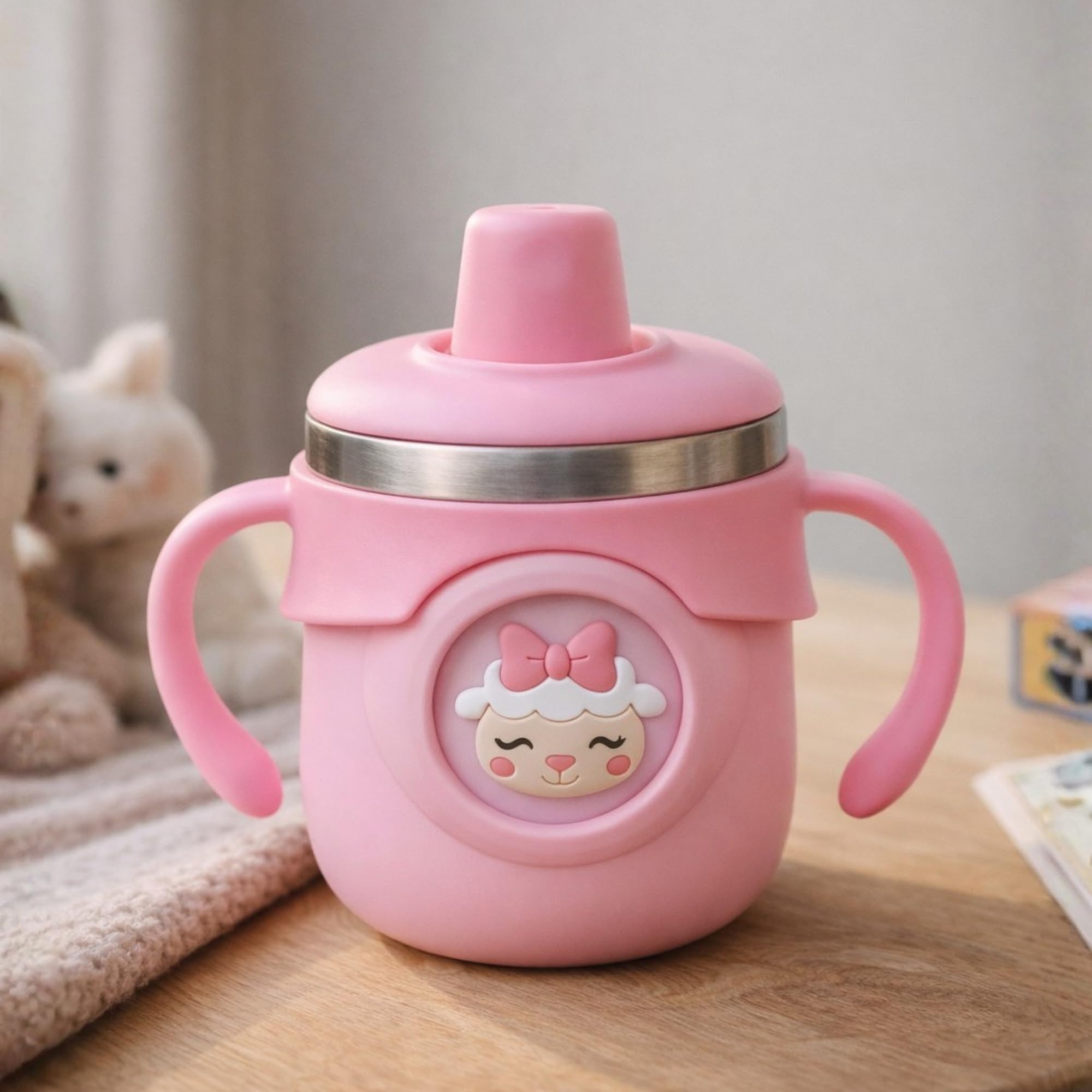 The Little LOOKERS Stainless Steel Insulated Hot & Cold Sipper Bottle for Baby| Sippy Cup | Sipper Bottle for Baby| Sipper Cup with Straw | Baby Travelling Water Bottle | (Pink - 260ml)-image-6