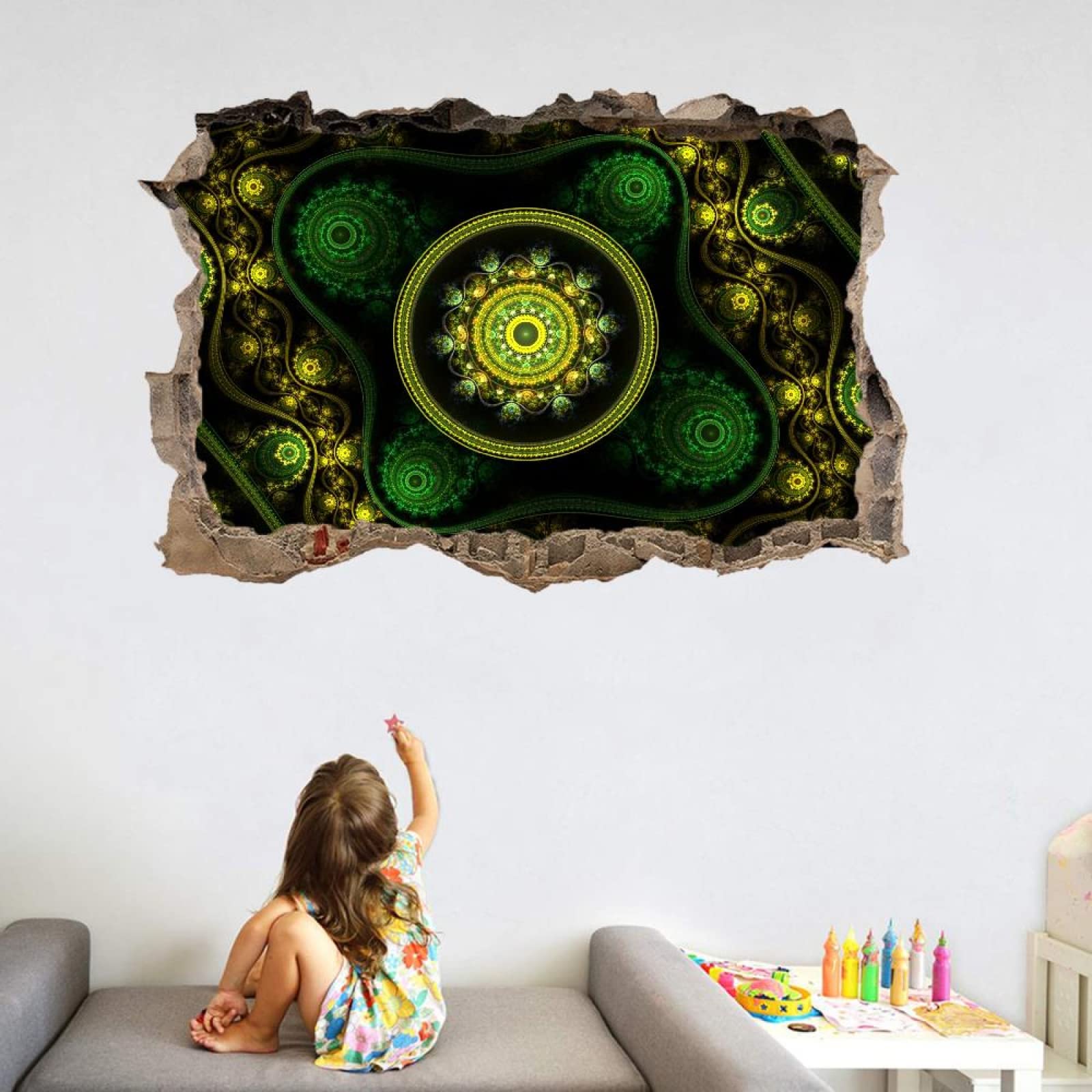 Blume 3D Wandtattoo Wanddurchbruch Wandaufkleber, Abstrakt Wandsticker Wanddeko Wandbilder, 120x80 cm Vinyl Wand Aufkleberfür Wohnzimmer Schlafzimmer Badezimmer Flur Küche Möbel Aufkleber