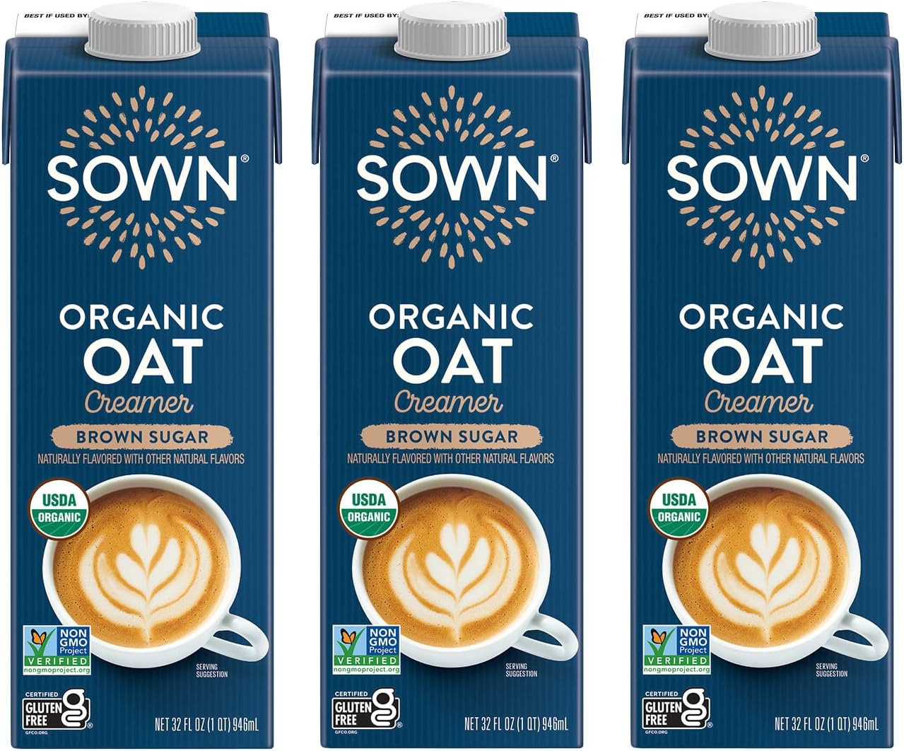 SOWN Organic Oat Creamer Brown Sugar - Barista Oat Milk Non Dairy Coffee Creamer - Plant Based, Dairy-Free, Vegan, Gluten-Free, Non-GMO, Shelf Stable - 32oz (Pack of 3)