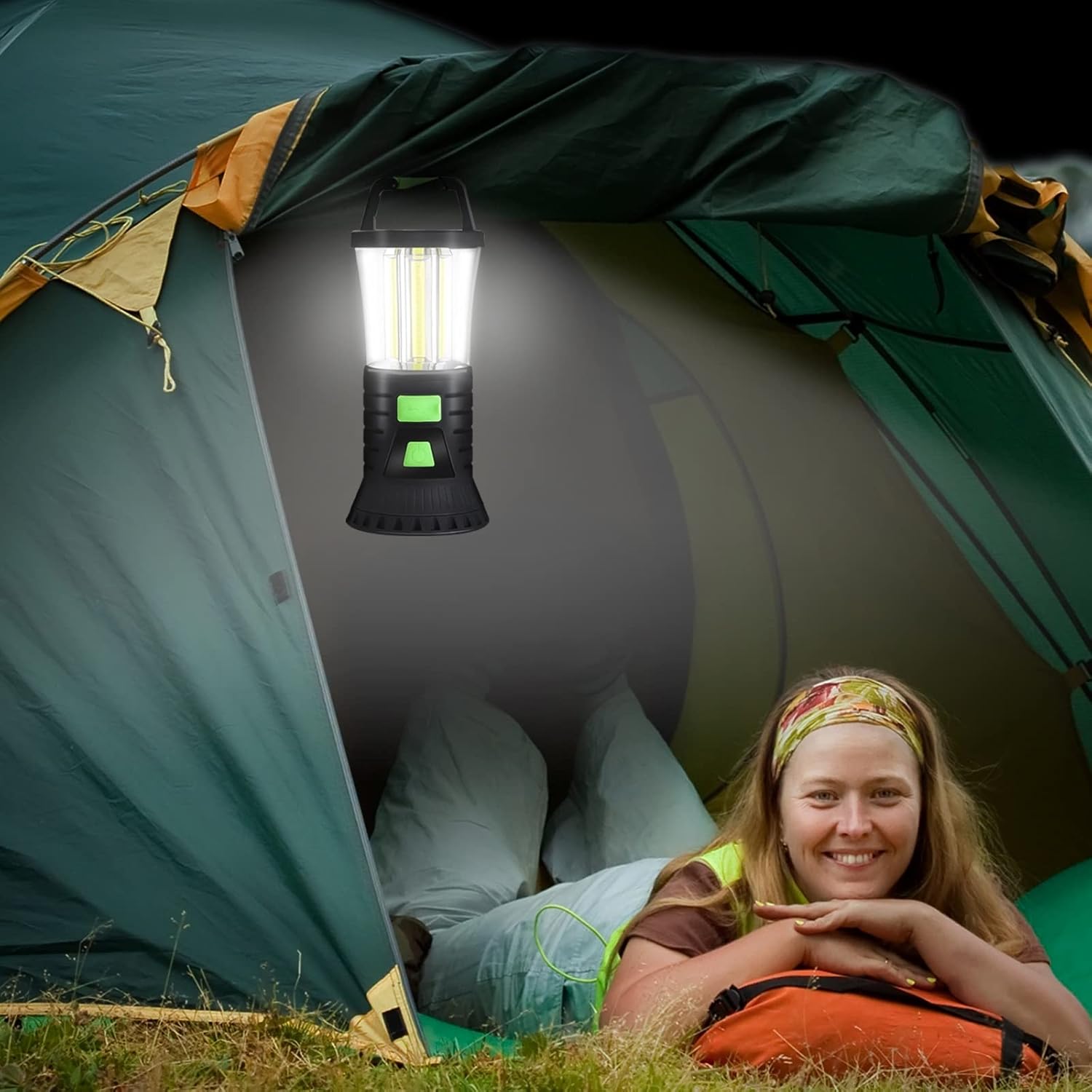 Camping Lantern Rechargeable, 2000LM LED Camping Lights with 3 Light Modes, COB Lightweight Camp Lamp Phone Charger Portable Waterproof Lantern Flashlight for Power Outages Hurricane Emergency Hiking - - 