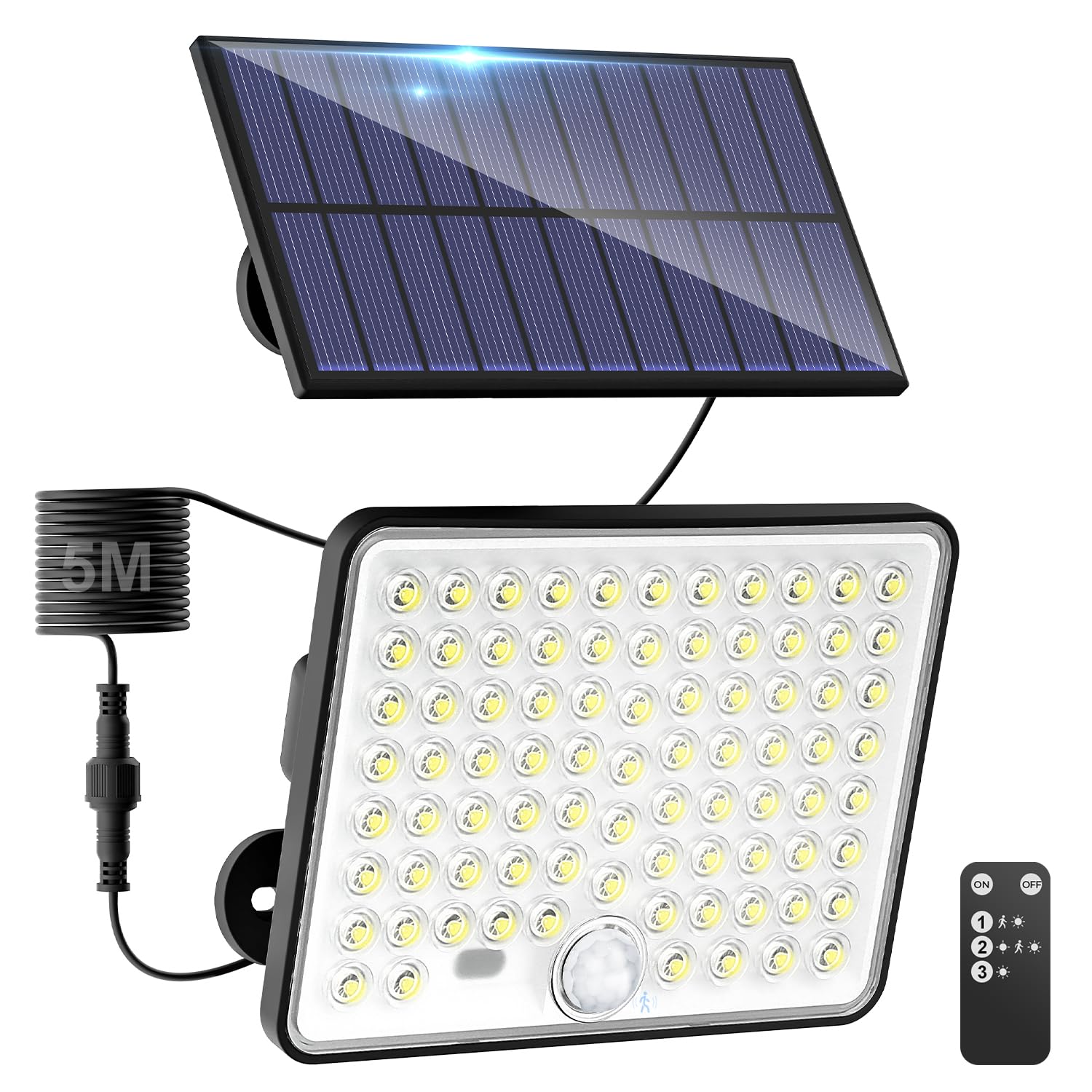 kolpop 1 Paquete Focos LED Exterior Solares,Focos LED Solares Sensor de Movimiento con Mando a Distancia,IP65 Impermeable Luz Solar,3 Modos Luz Solar Exterior Potente para Jardín,Patio,Garajes