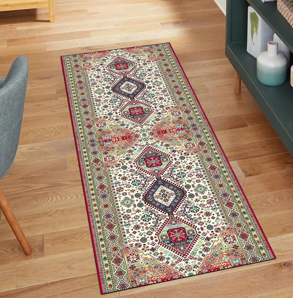 Alfombra de pasillo multicolor estilo vintage lavable de alta resistencia