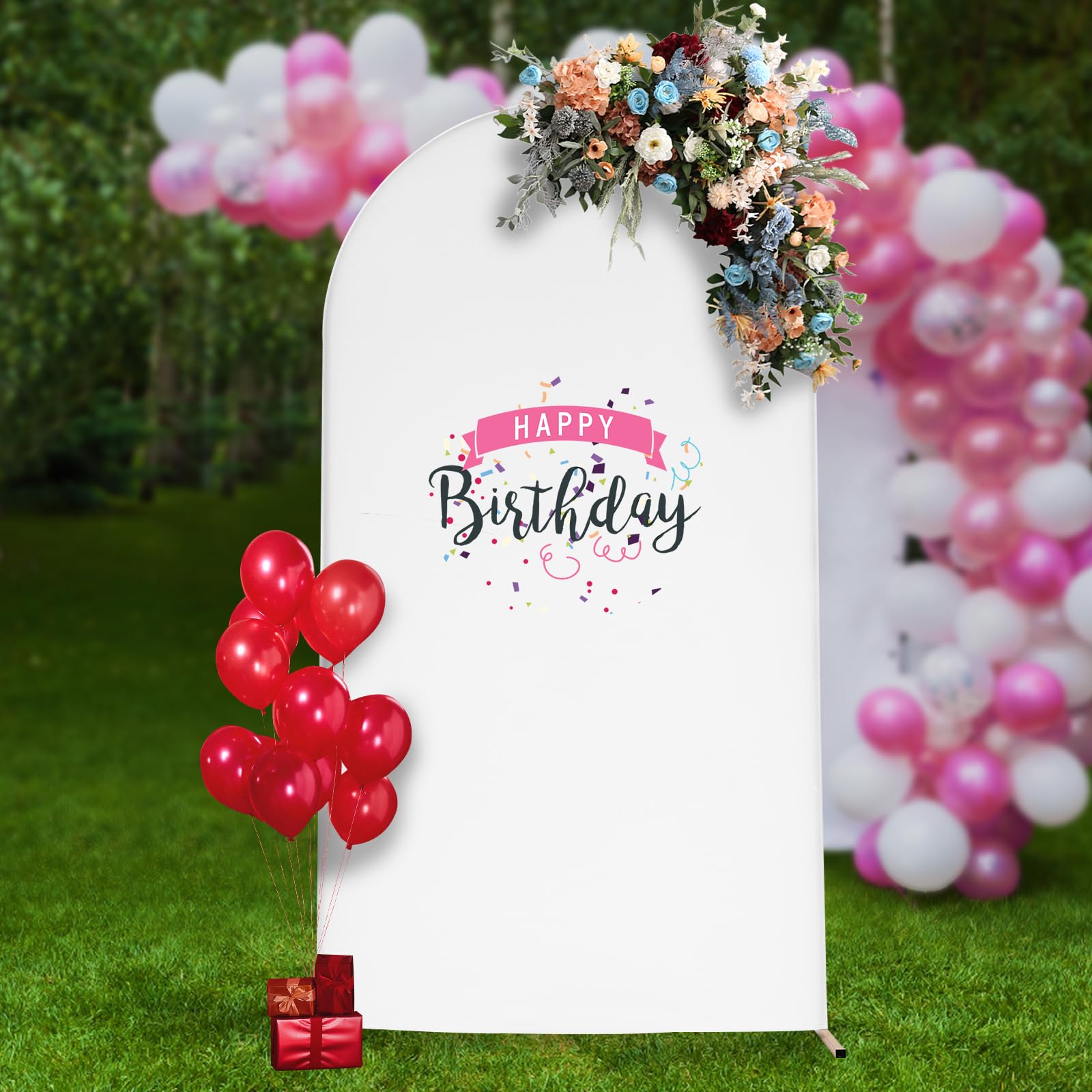 Wedding Arch Cover,7.22FT Balloon Arch Frame Kit, Wedding Columns Bracket Frame Display Background for Birthday, Party, Banquet Decoration (White, 7.22FT,Gold Stand)