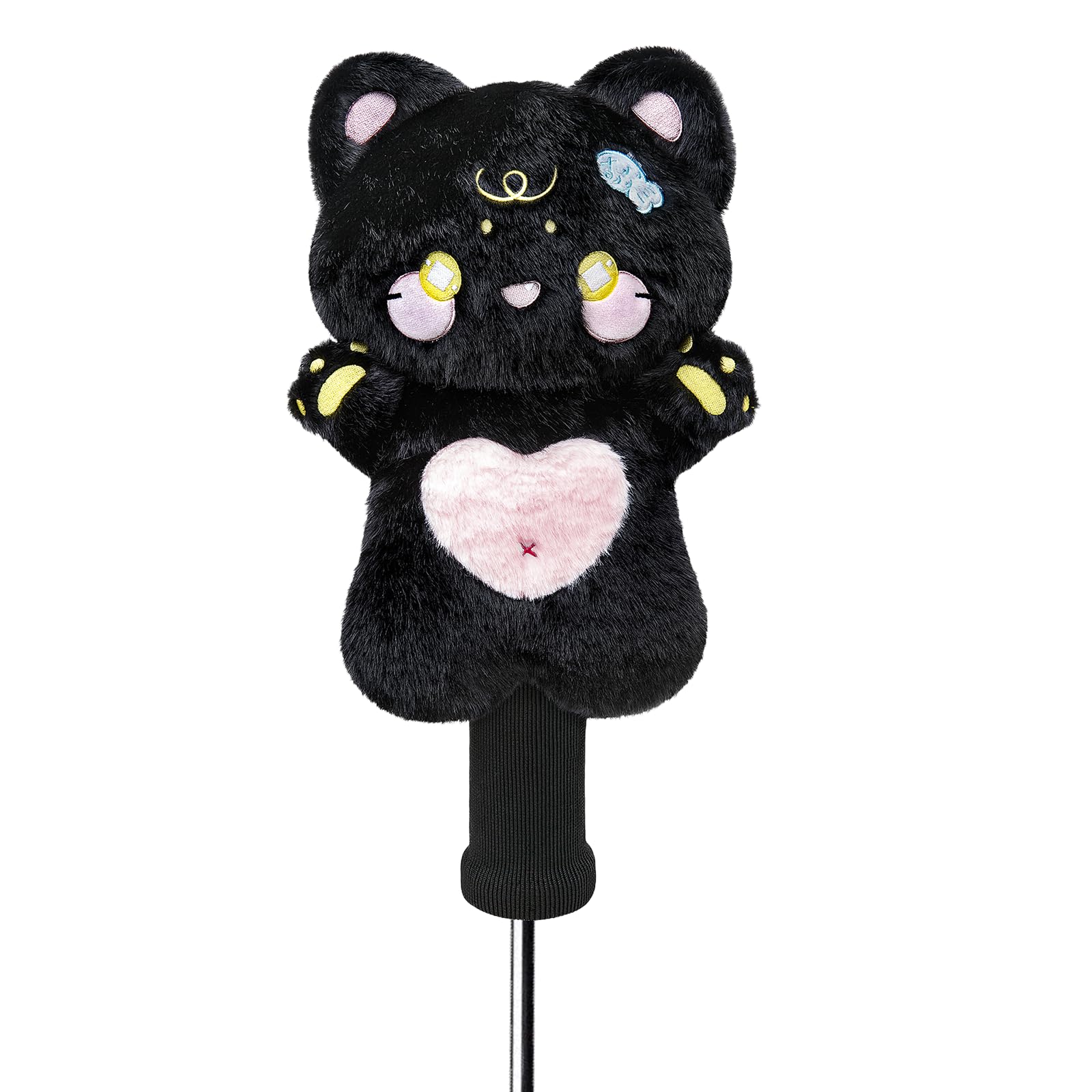 RLOMUTE Novelty Animal Golf Club Head Covers - Soft Dust-Proof Portable for Driver/Fairway/Hybrid (1.F.H), Funny Gift for Men Women Kids Golfers - Black Cat