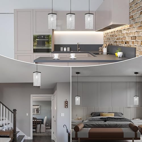 Miniatura 4 de BNHHLZ Lámpara colgante moderna de cristal, lámpara de techo ajustable negra, mini luces colgantes para isla de cocina, iluminación colgante para