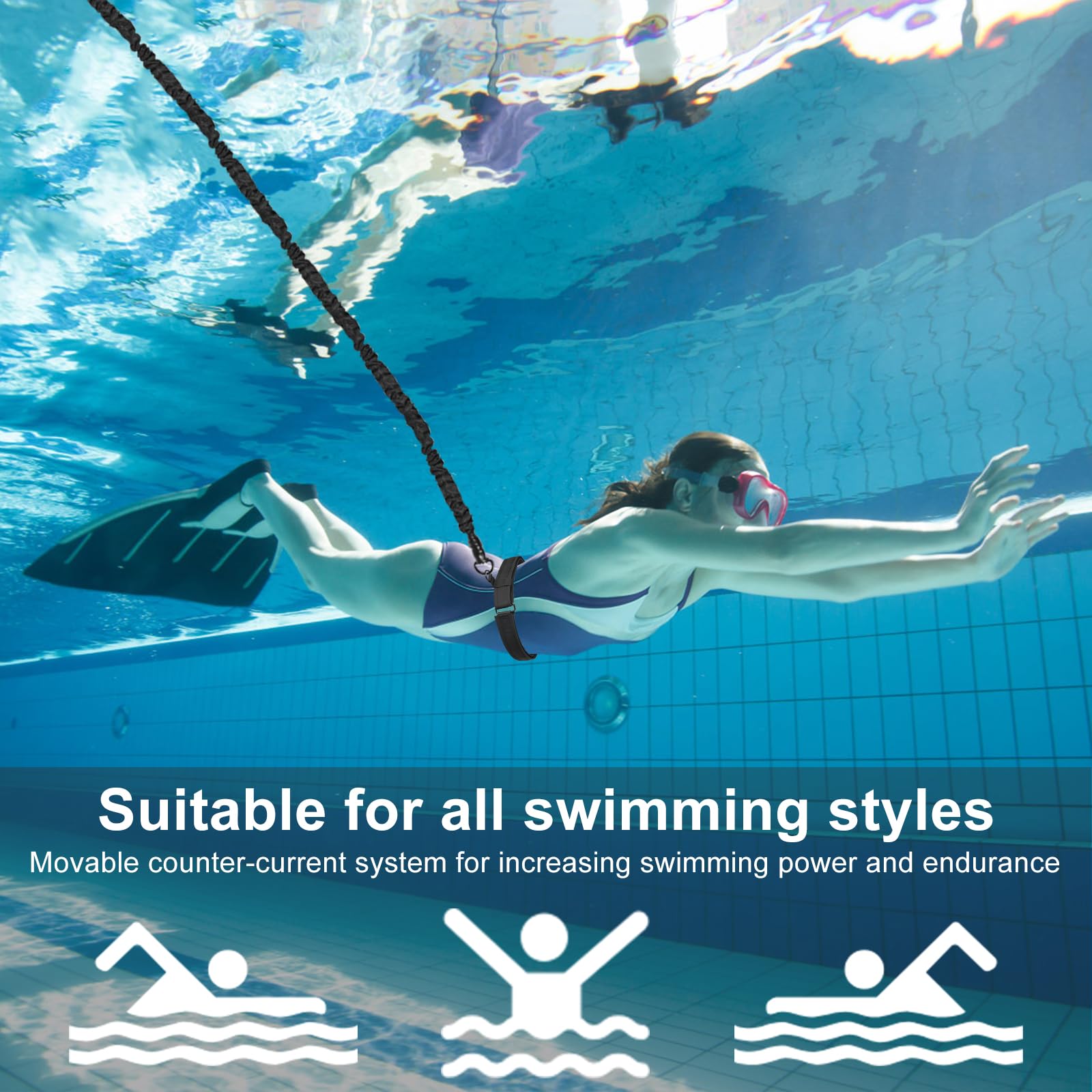 Schwimmgurt für Pool 2.5-7.5M Einstellbare Schwimmgürtel für Erwachsene Schwimmtrainer Jedes Schwimmbad Ohne Gegenstromanlage