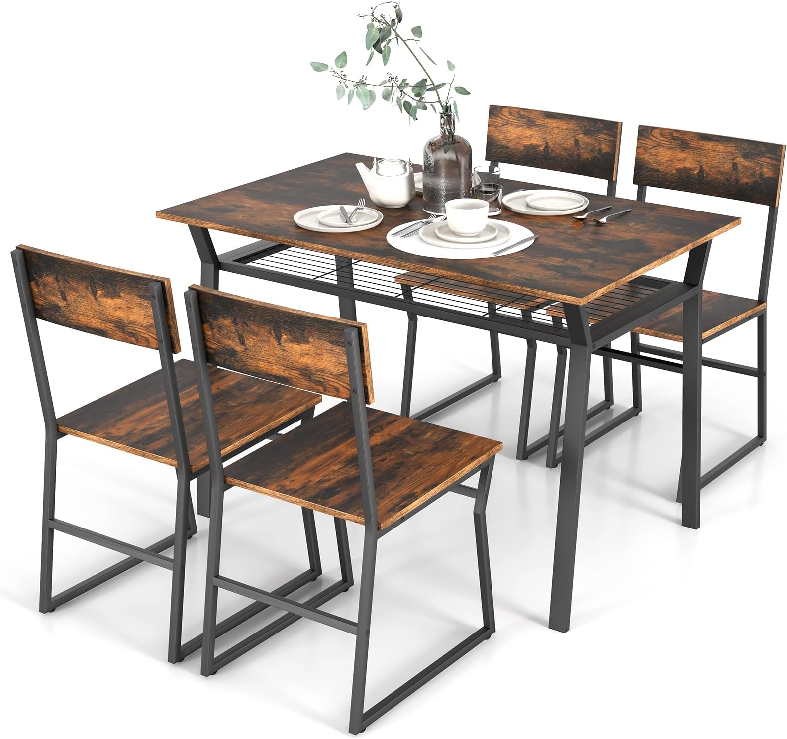 Moligh doll Dining Table and 4 Chairs, Small Dining Table and Chairs Set 4, Metal Wood Dining