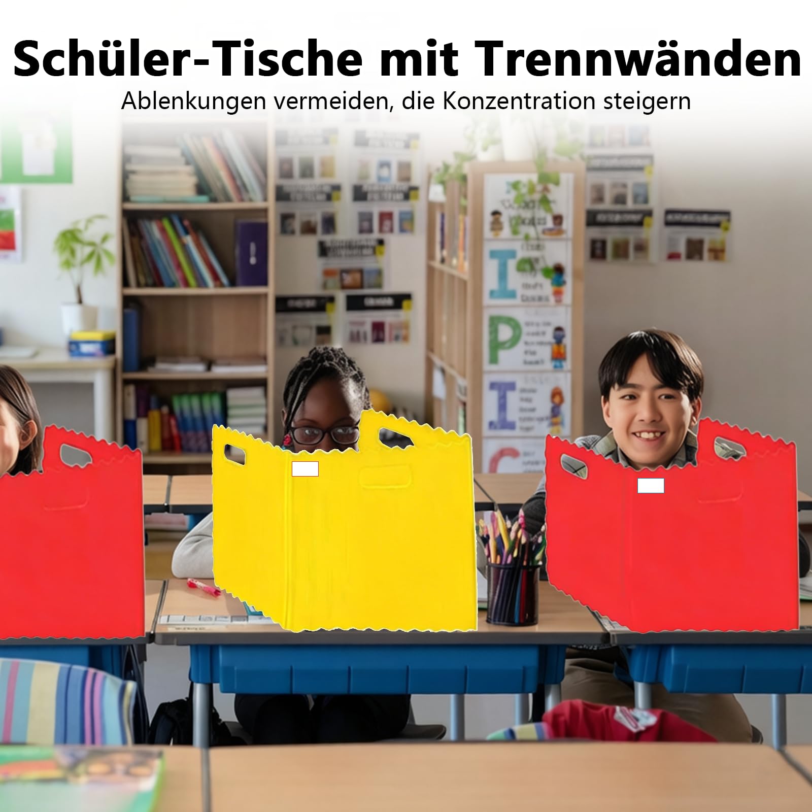24 Stück Mehrfarbig Trennwand für Schreibtisch,Trennwände für Schüler zur Konzentration bei Tests, Sichtschutz aus Kunststoff mit 72 selbstklebenden für Schüler Schule Schreibtisch Bibliothek Schule