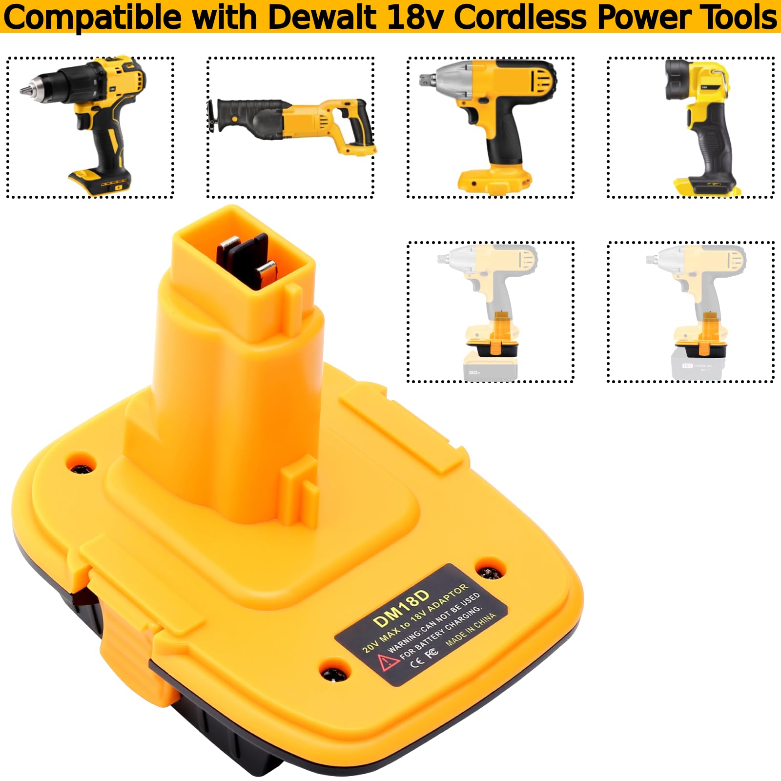 Tulepowceeng Paquete de 2 adaptadores de batería DM18D compatibles con herramientas Dewalt de 18 V, compatible con Dewalt de 20 V o compatible con batería Milwaukee M18 de iones de litio de 18 V para
