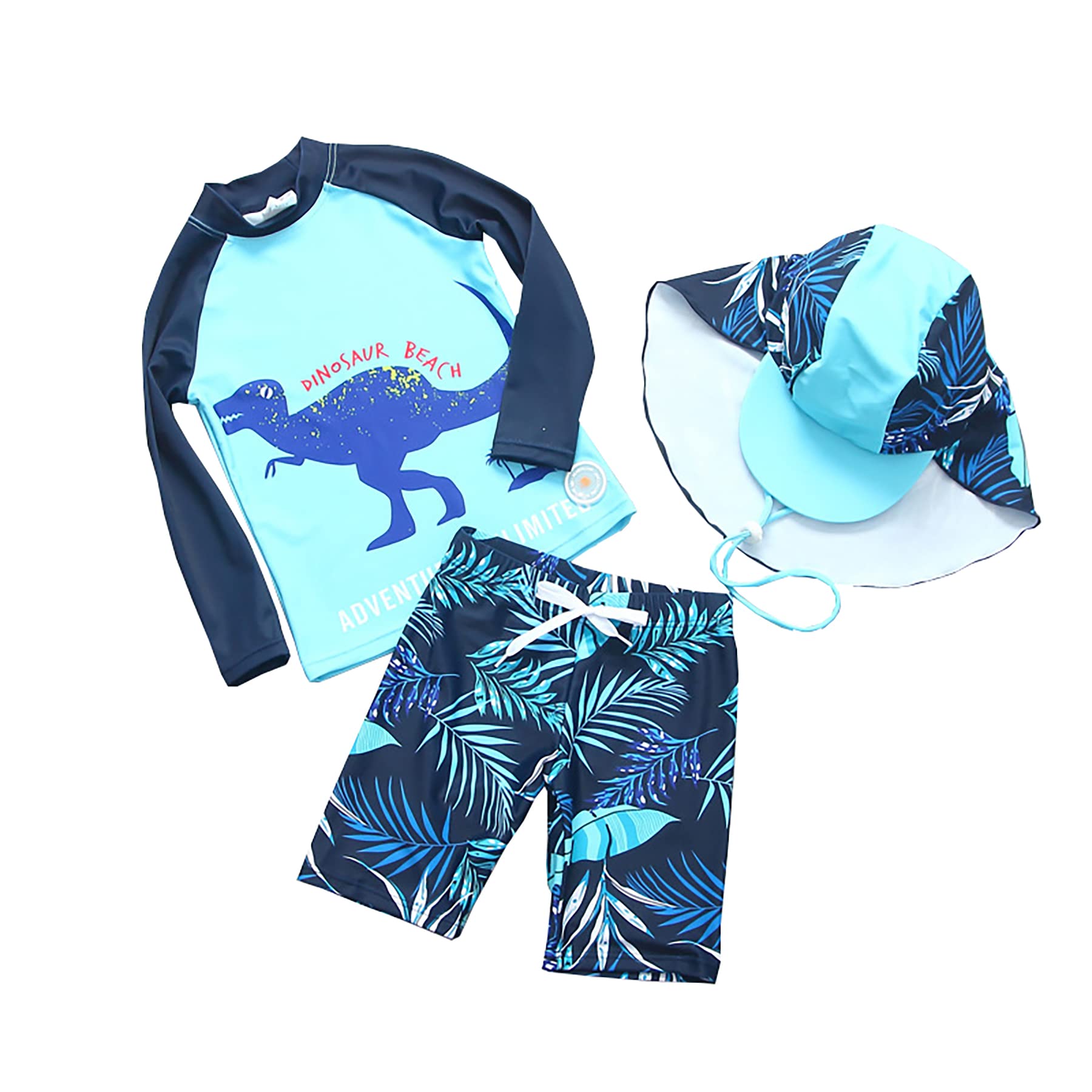 AmberetechBaby Boys' 3-Piece Rashguard Sets Swimsuits Sets with Hat Kids Summer Surfing Swimwear