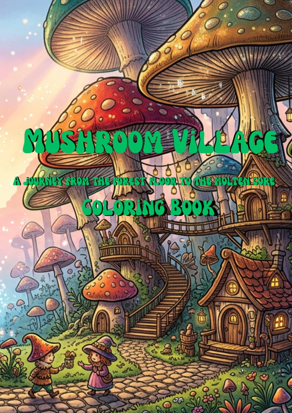 Mushroom Village - A journey from the forest floor to the molten core: Coloring Book
