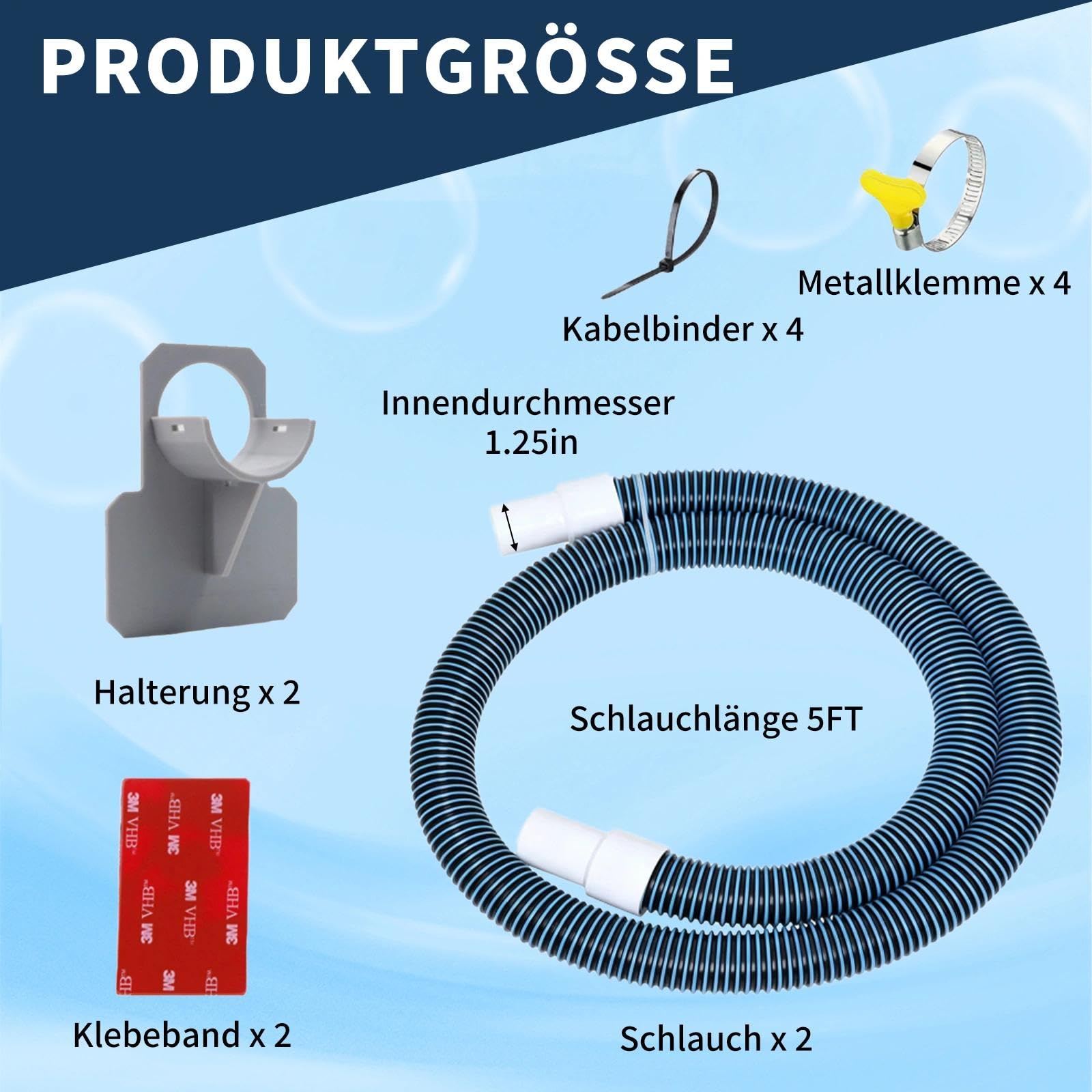 Poolschlauch 32mm für Poolpumpen, 2 Stück 5FT Schlauch für Poolpumpe mit Schlauchadapter Und Sicherungsclips, Für Filterpumpe und Schwimmbad