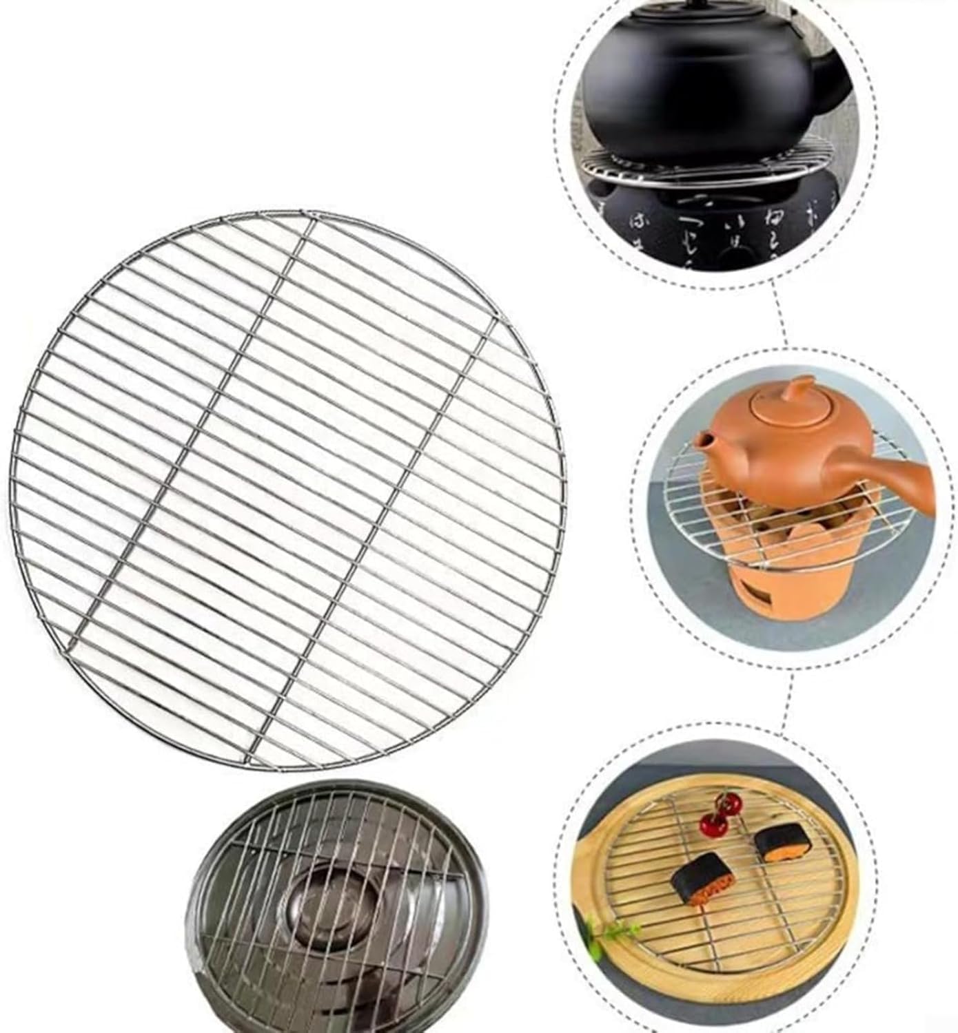 Runder Grillrost aus Edelstahl – 28cm/38cm/43cm BBQ Grillgitter & Backblech für Camping, Picknick & Garten, Rostfreier Rundgrill mit 3 Größen