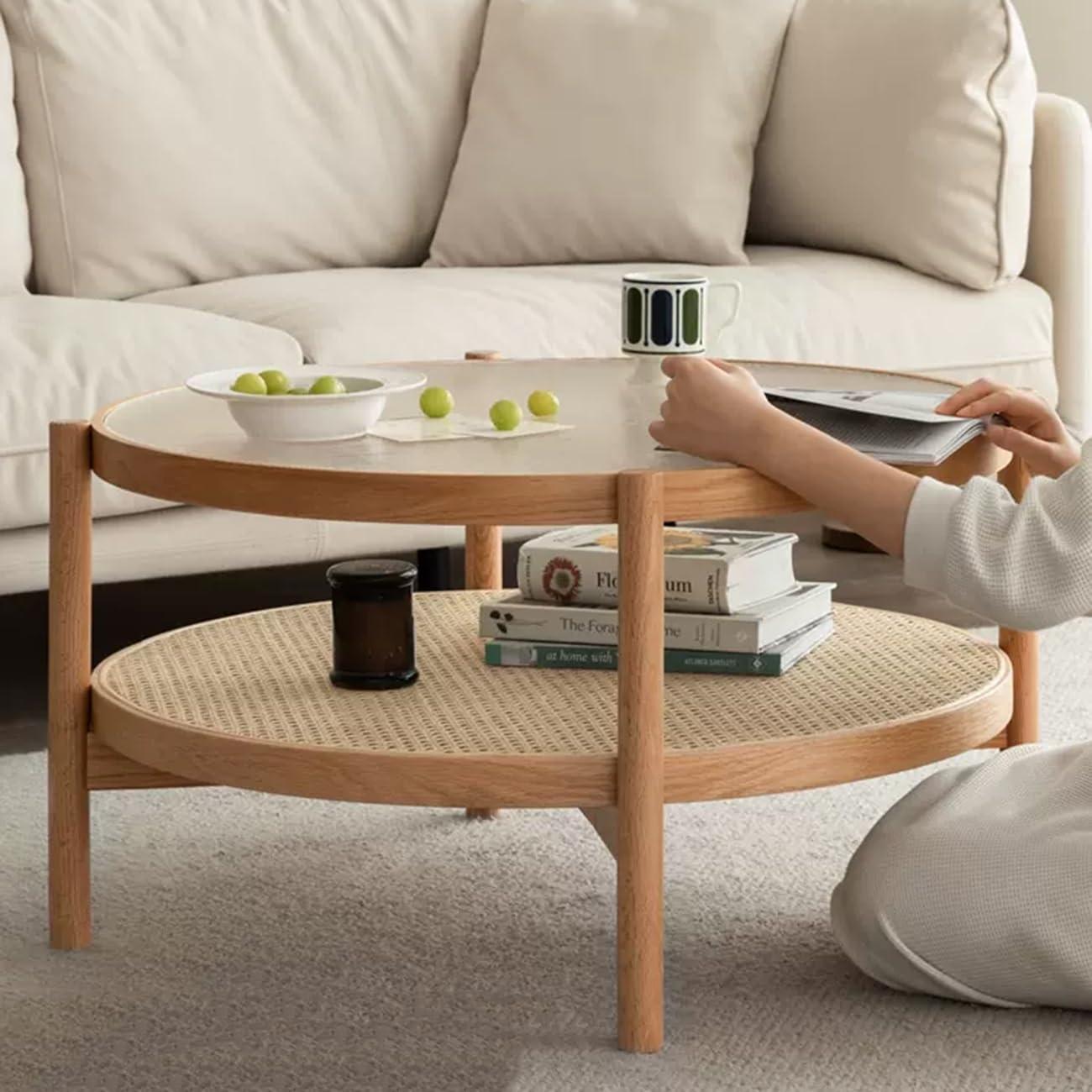 Rattan Coffee Table, Round Center Table, Modern Coffee Table