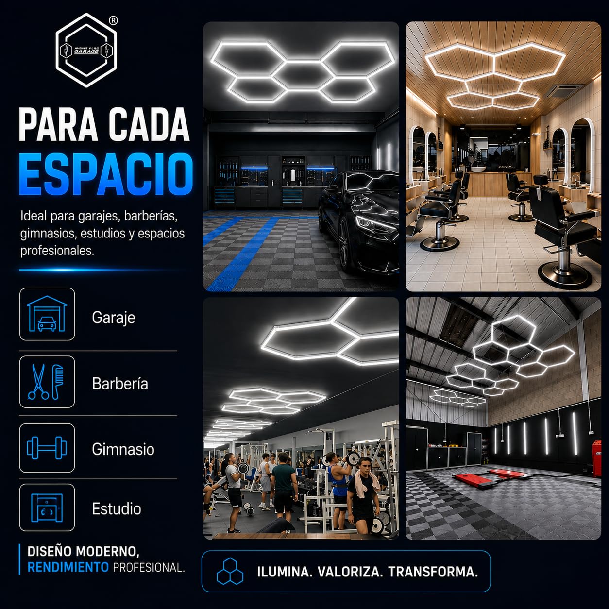 LED de nido de abeja techo-pared led diseño Garaje Detallado carrocería tienda de llantas taller de lavado de autos