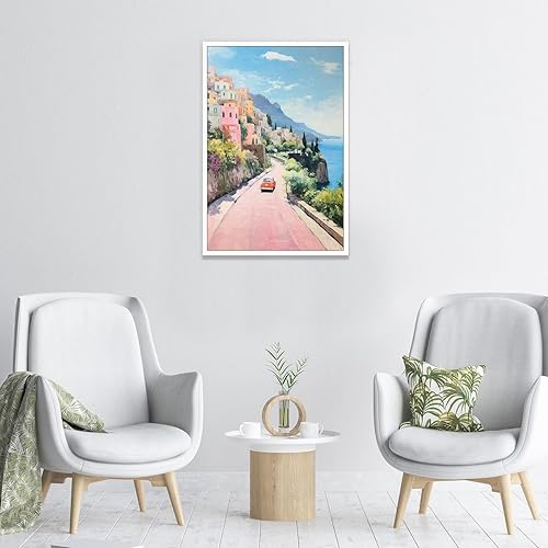 Miniatura 4 de Quark Arte de pared retro de la costa de Amalfi, pintura costera de Italia, pósteres de pintura rosa pastel, decoración estética de preparación,