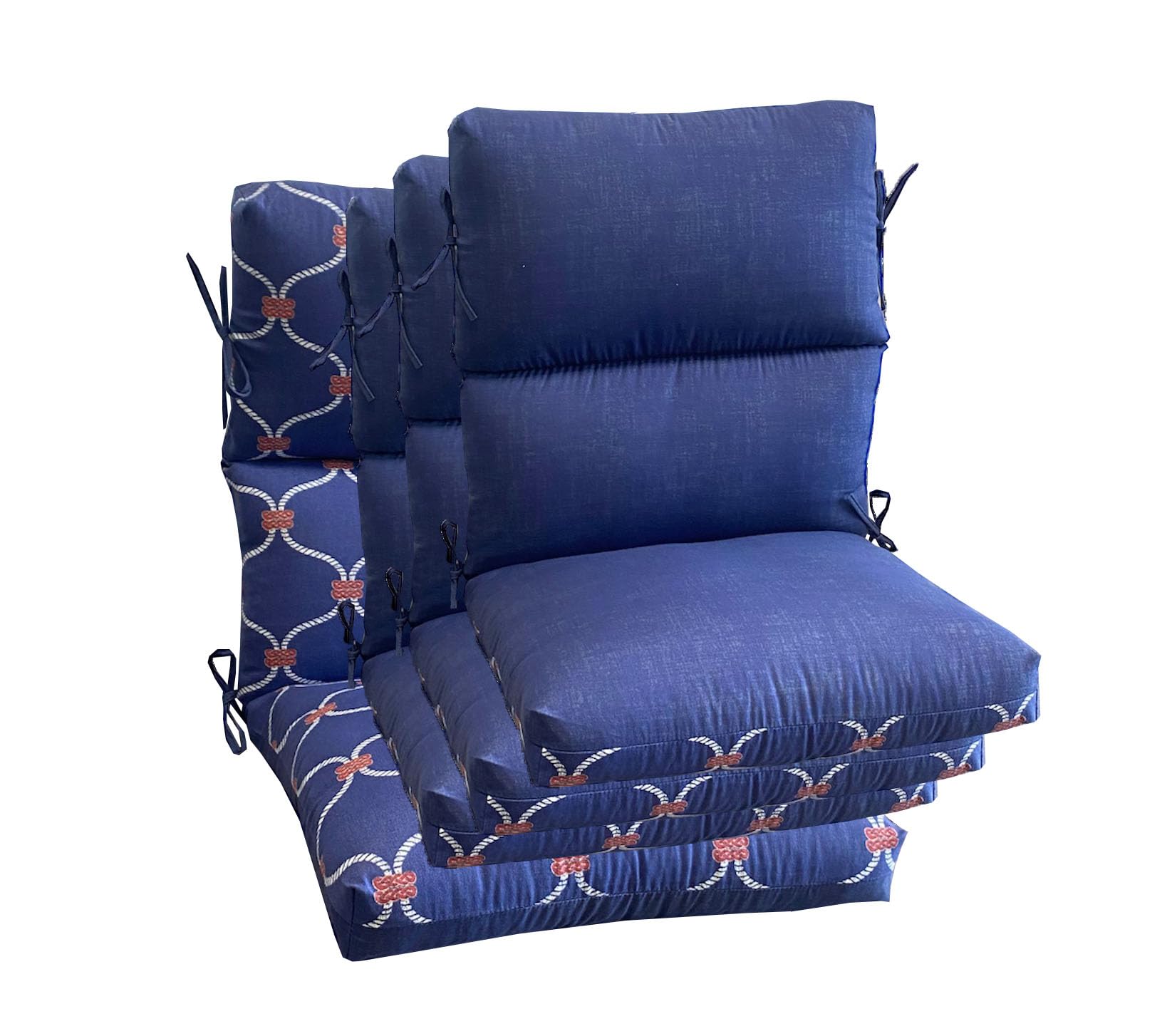 Set of 4 Cartridge Outdoor Chair Cushion in Polyester 44''L x 21''W x 4.5''H in Reversible in Rope Blue