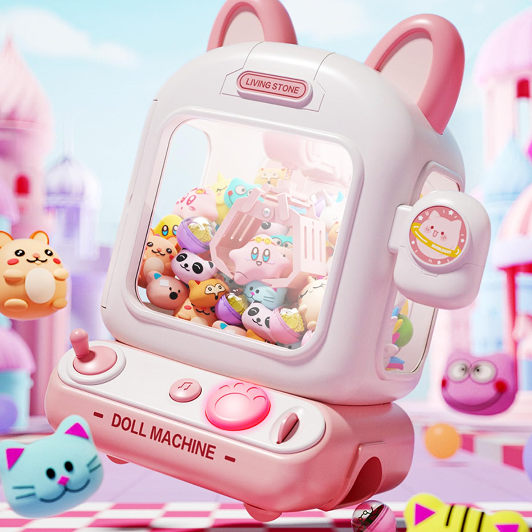 Macchina Artigli per Bambini, Macchina Artigli per Bambini con Luce e Musica, Mini Distributore Automatico con 10 Muppet, 10 Uova a Sorpresa e 12 Monete da Gioco, Giocattolo per a Batteria/U
