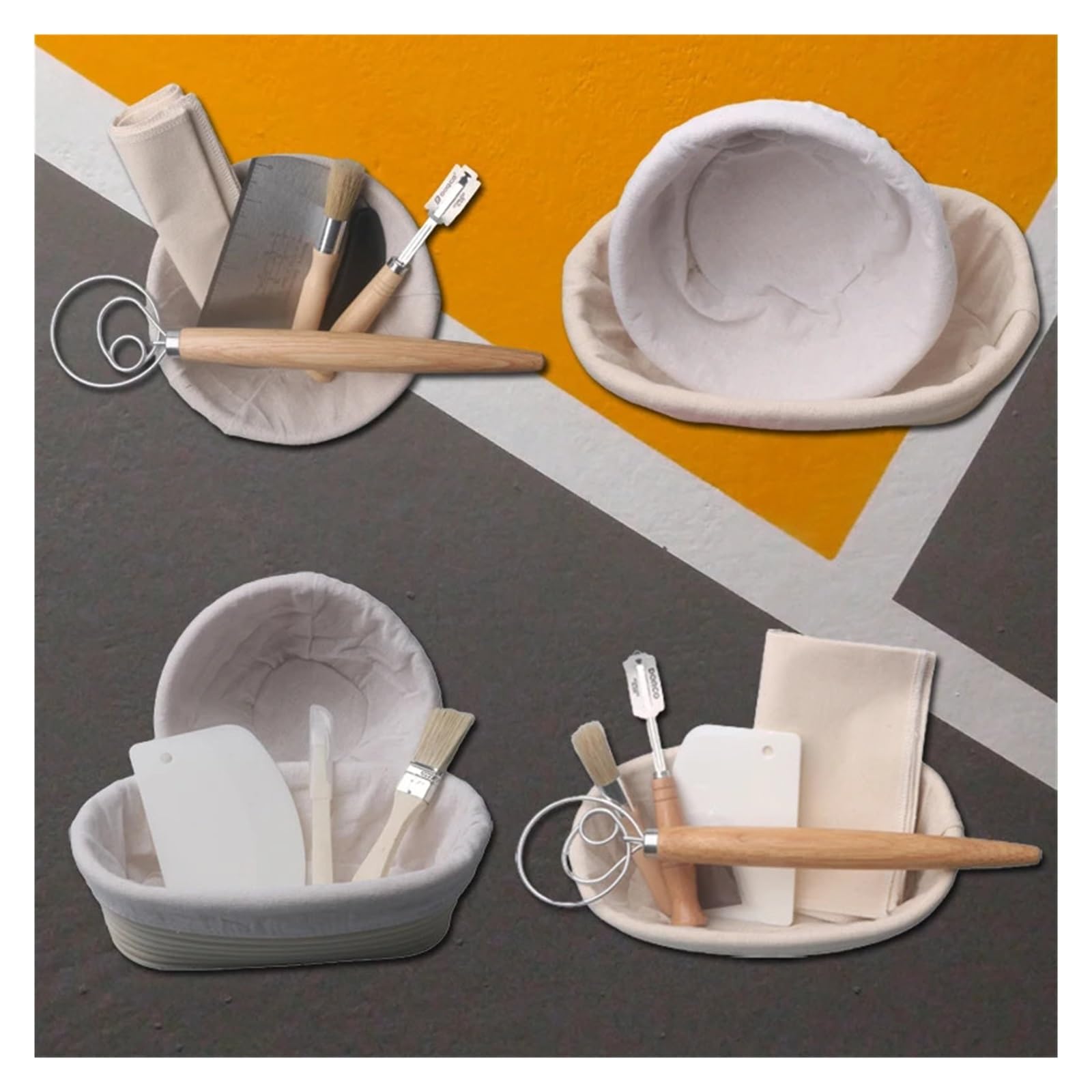 Banetones Para Pan Herramientas for hornear Cestas for fermentación de masa Cestas for panaderos profesionales y caseros Cesta de ratán for masa madre Para Banneton(7 Piece Set)