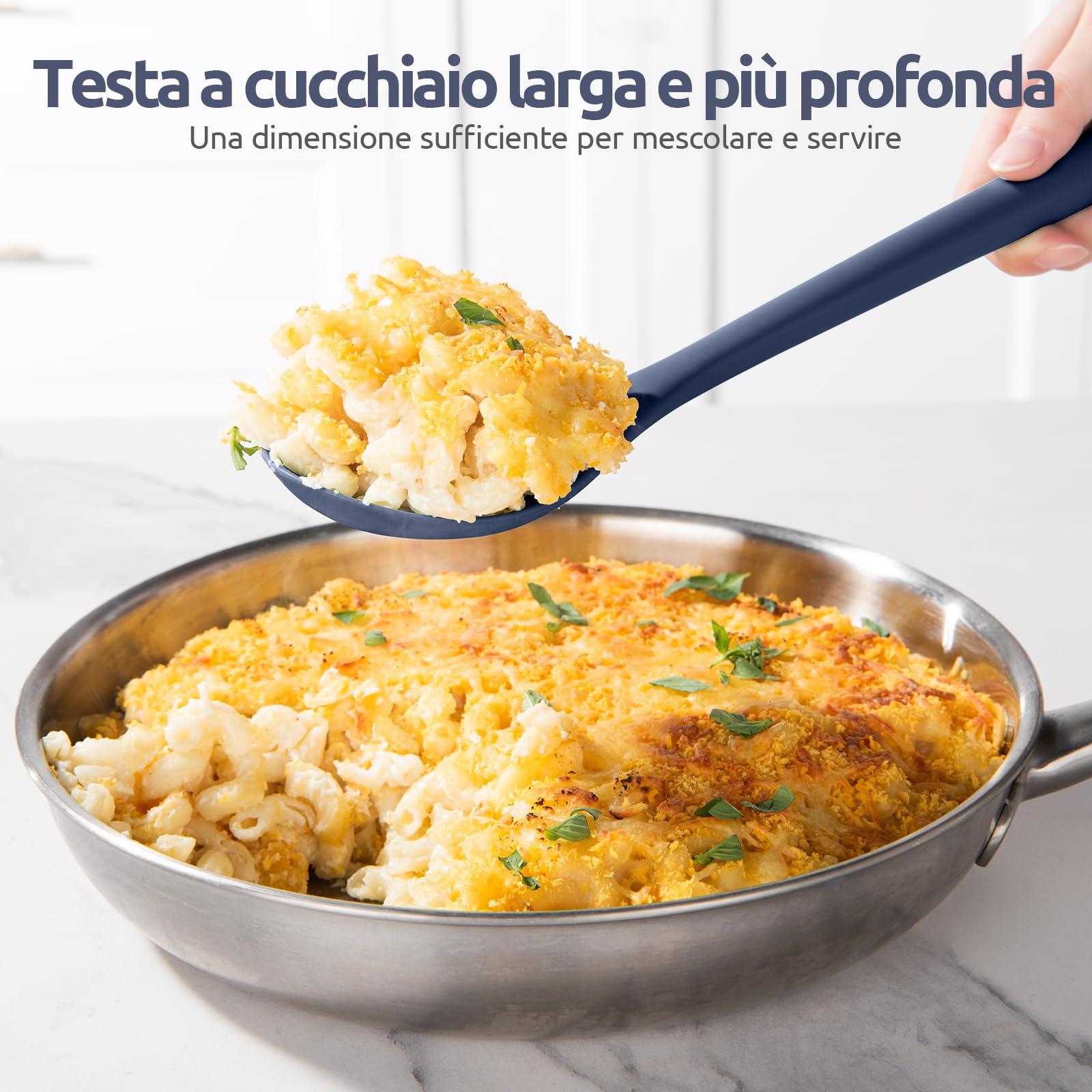 U-Taste Cucchiaio da cucina in silicone: cucchiaio da cucina solido resistente al calore 315 ℃, grande strumento in gomma antiaderente senza BPA per mescolare, servire, imbastire (Blu mezzanotte)