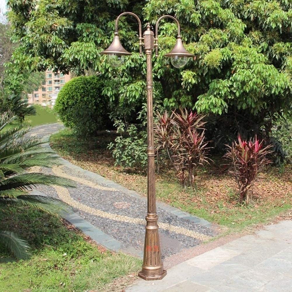 Europäische Gartenlaterne mit 2 Köpfen, E27, für den Außenbereich, viktorianischer Stil, aus wasserdichtem Glas, zur Dekoration Ihres Gartens oder Rasens, 290 cm
