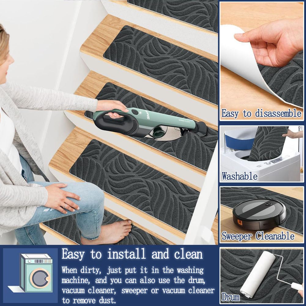 Paquete de 15 peldaños antideslizantes para escaleras, lavables y extraíbles para escalones seguros, perfectos para niños, personas mayores y mascotas, 76 x 20 cm, antideslizante