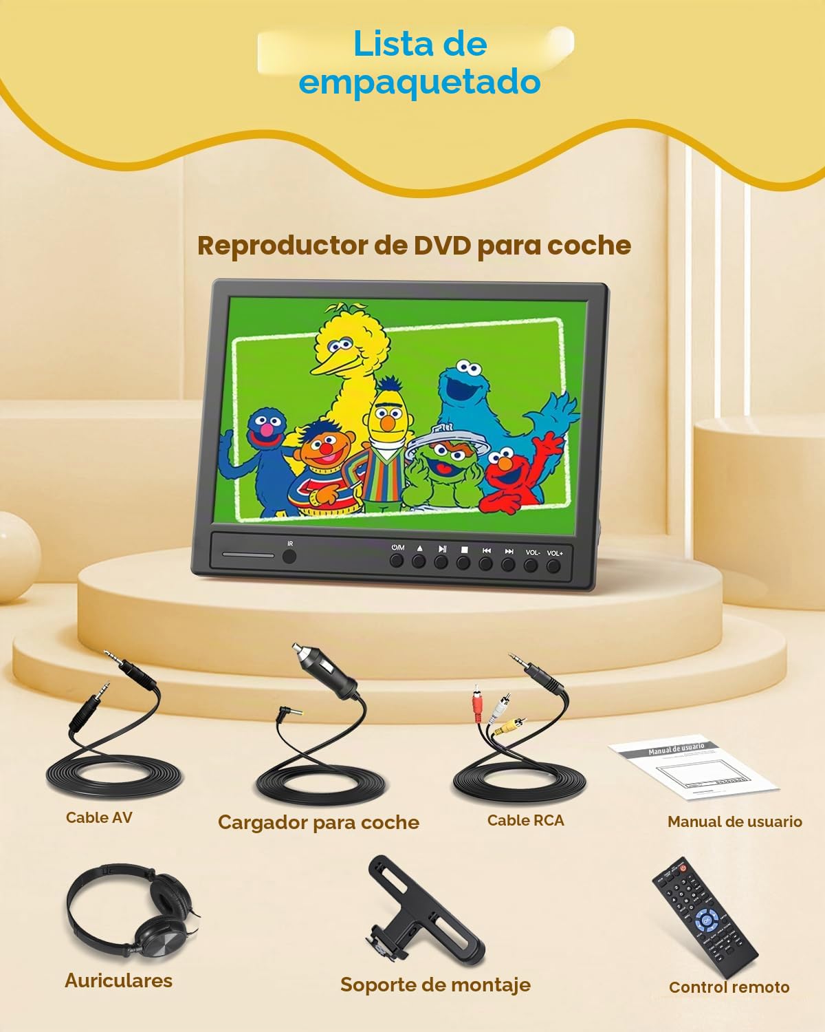 Arafuna Reproductor de DVD para Coche 12,5 Pulgadas,1080p DVD Coche Portátil, Supporte l'entrée USB/TF, HDMI, AV, Non Rechargeable