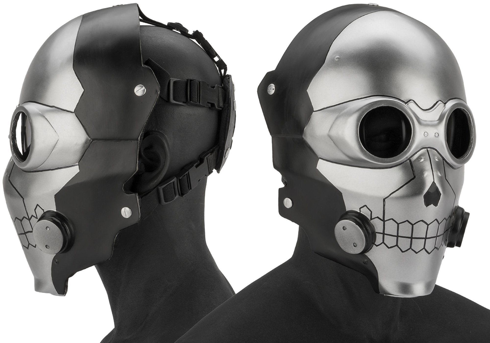 Evike Airsoft - R-Custom Fiberglass DG Full Face Face Pro with Tinted Lenses (Color: Silver/Grey Lens)