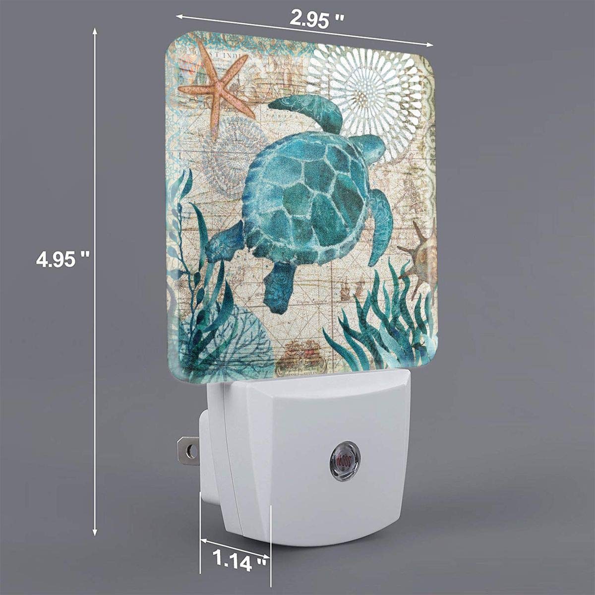 Aieefun Set of 2 Led Night Lights Vintage Ocean Turtle Starfish World Map Auto Dusk-to-Dawn Sensor Night Lamp — view 2