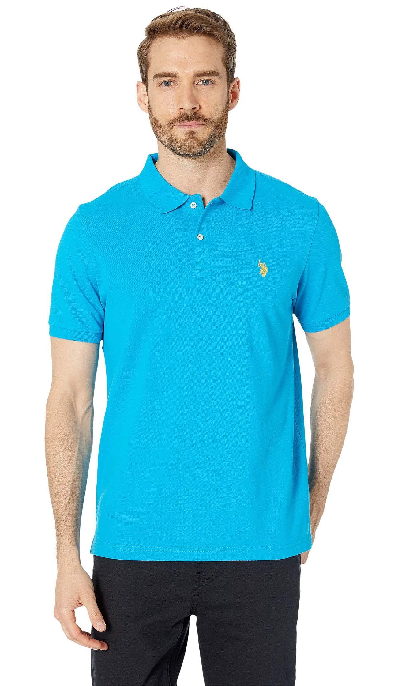 U.S. Polo Assn. Men's Classic Polo Shirt, Two-Button Closure Pique Polo Shirt, Summer Fashion Golf Shirt